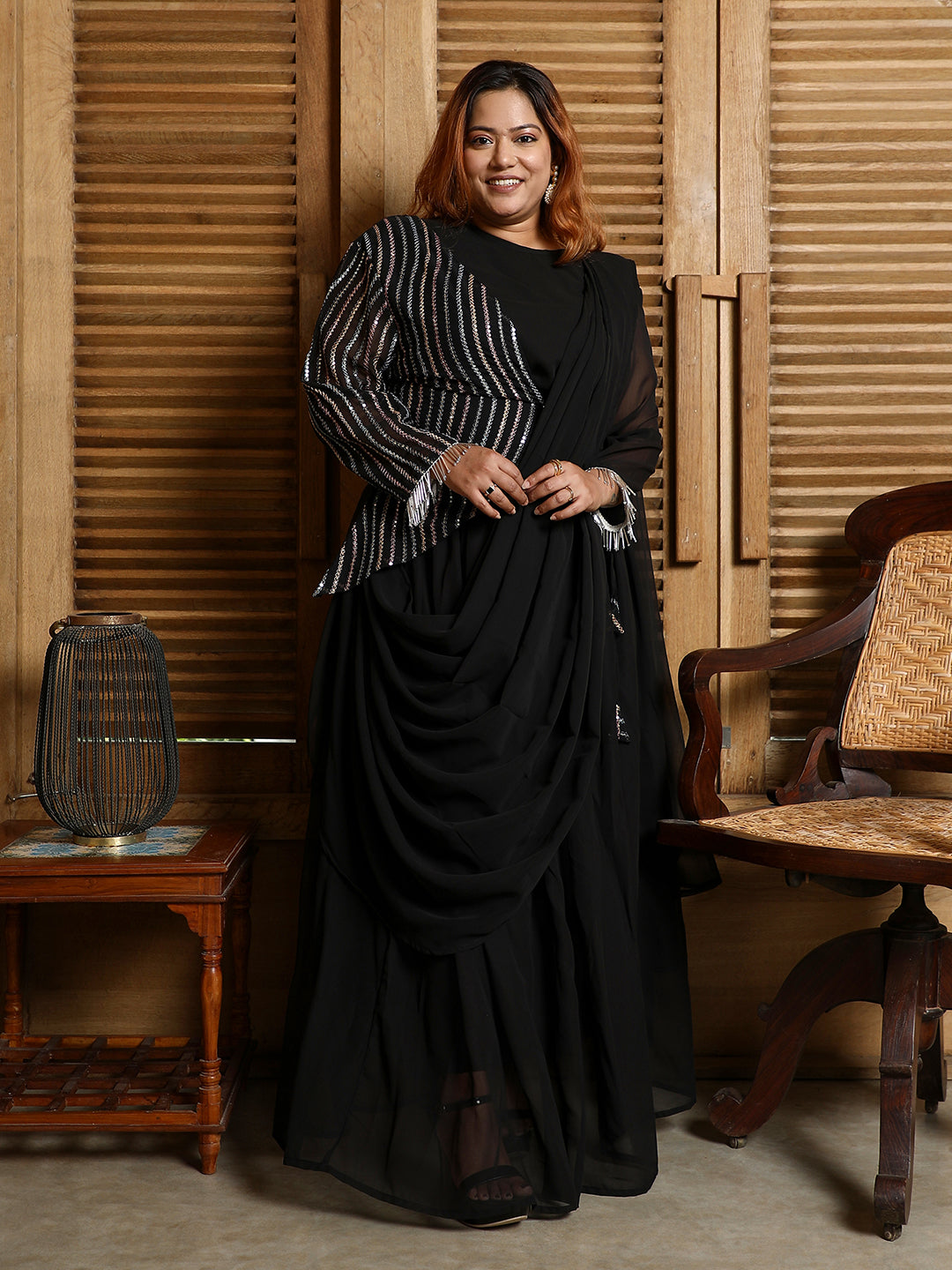 Embellished Lined Pre-Draped Saree