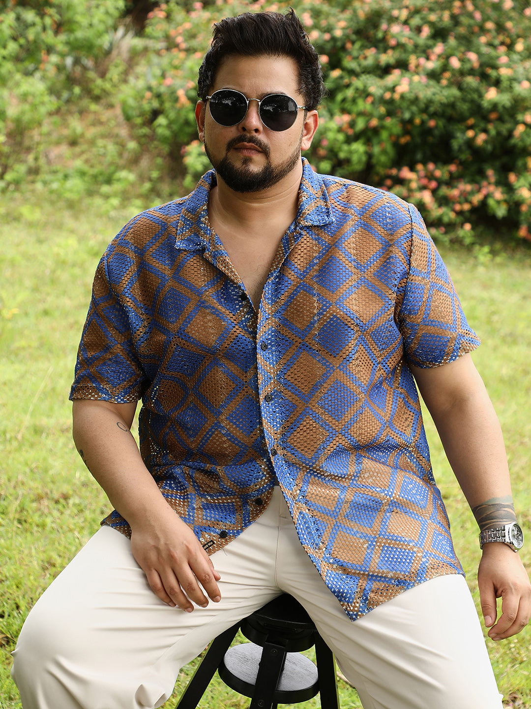 Geometric-Block Imprint Oversized Shirt