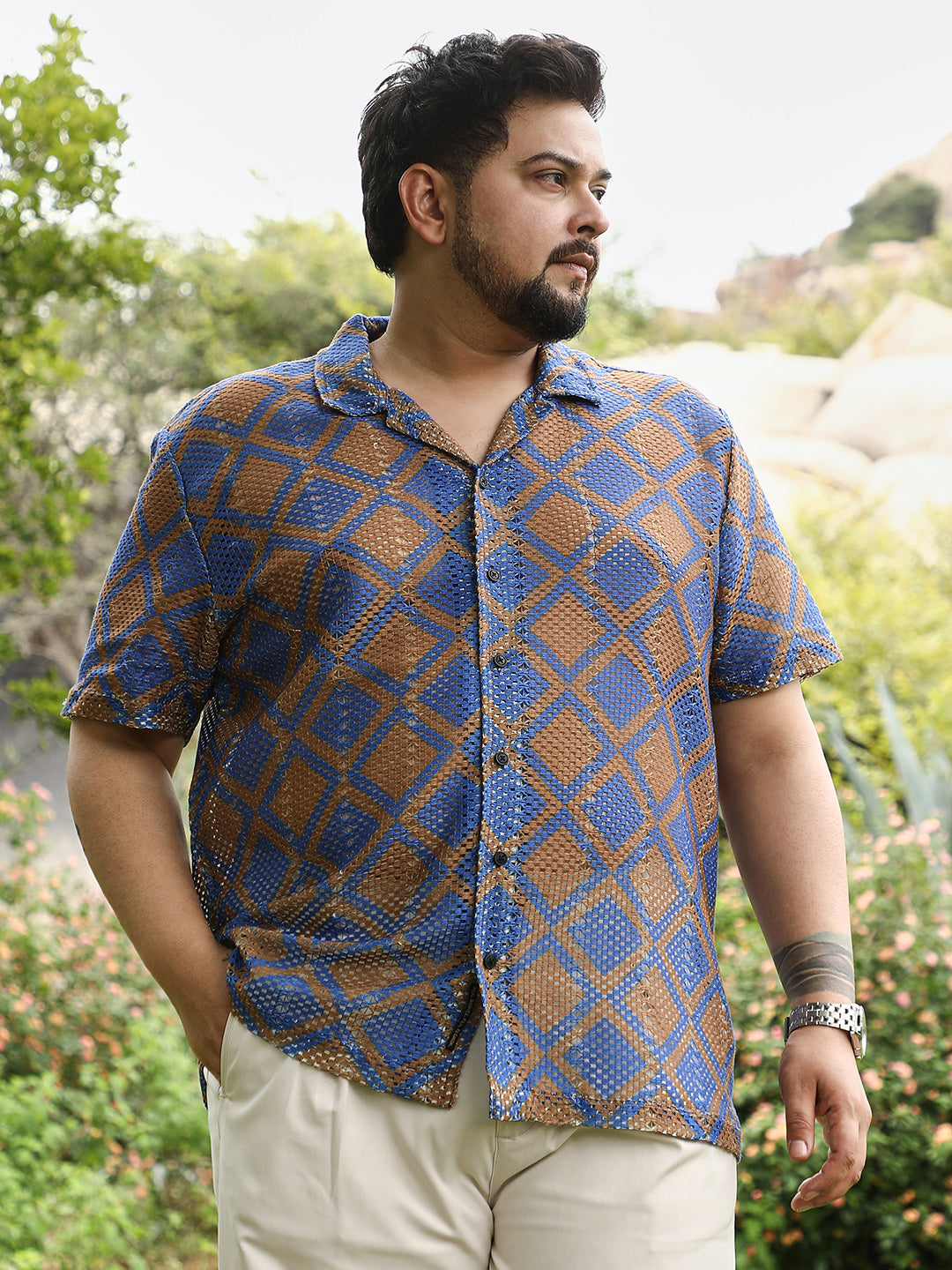 Geometric-Block Imprint Oversized Shirt