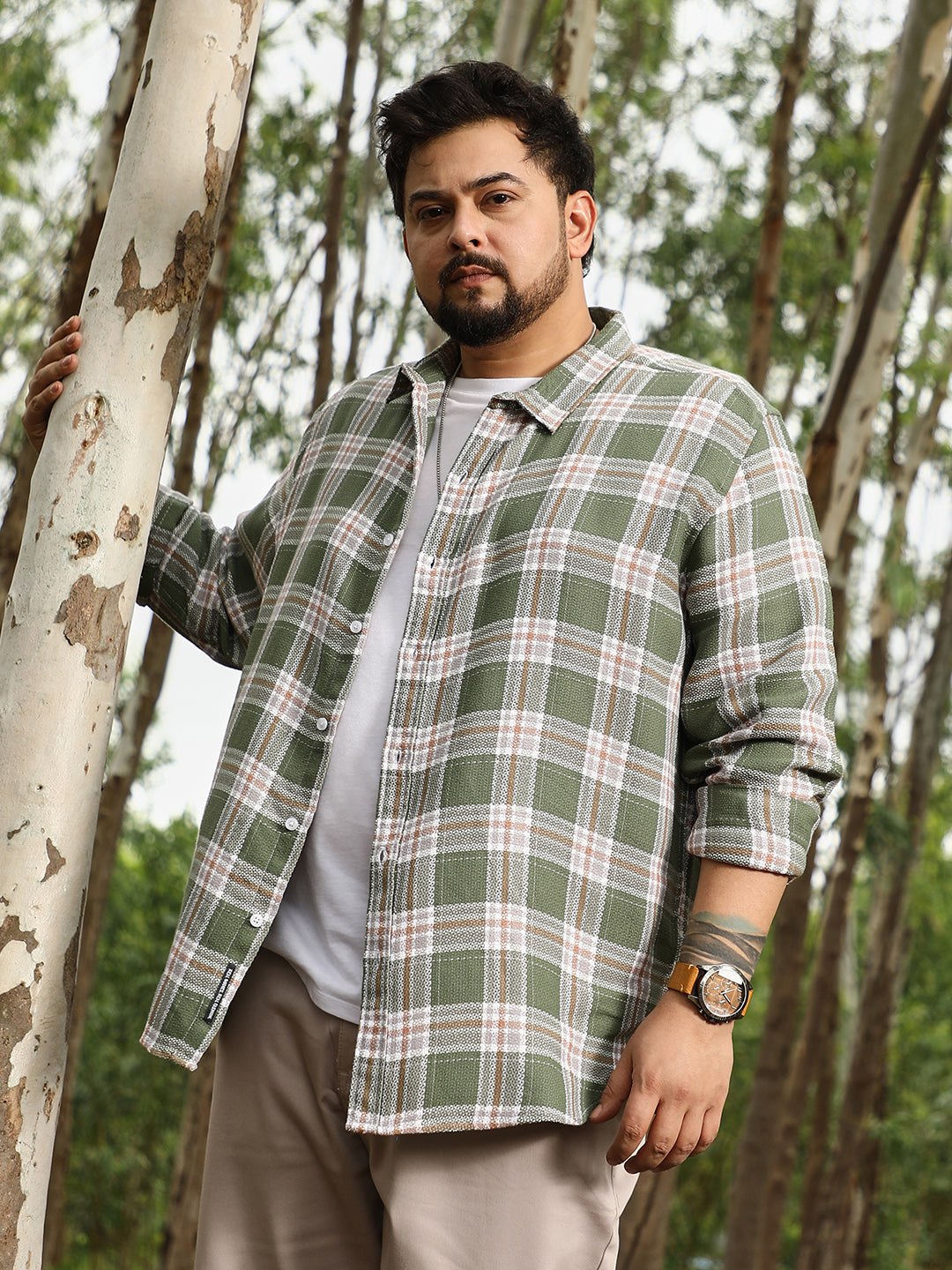 Sonic-Plaid Check Jacquard Shirt
