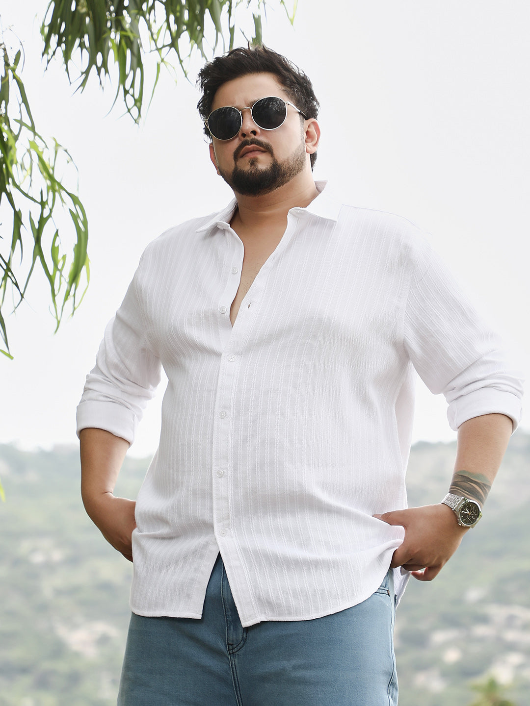 Rope-Stripe Jacquard Shirt