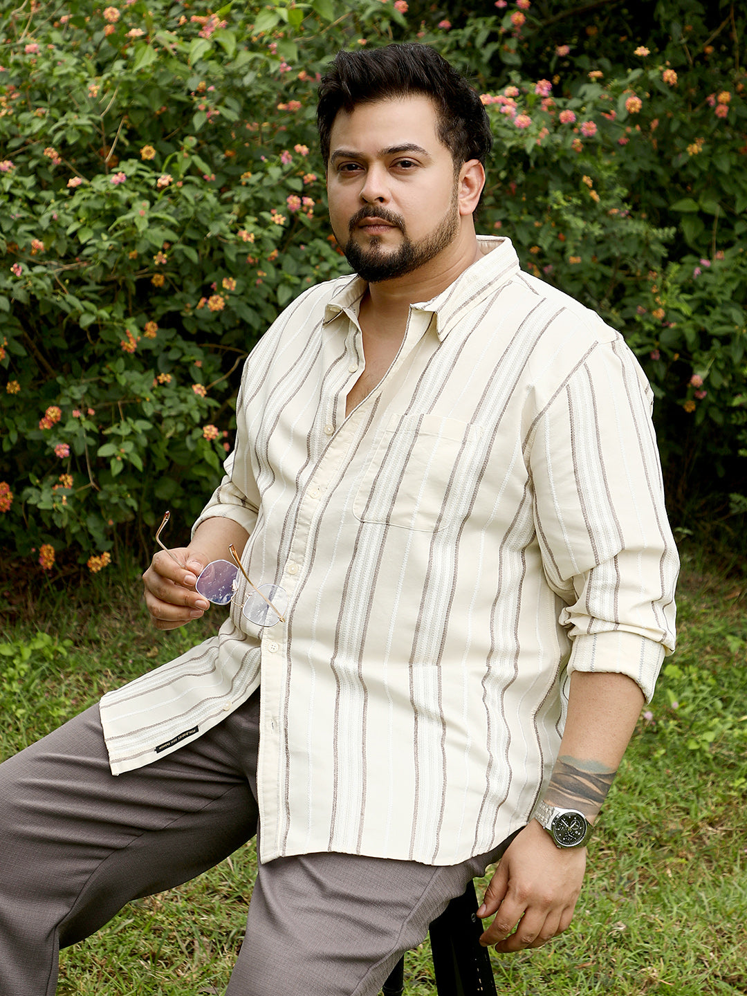 Shadow-Stripe Jacquard Shirt