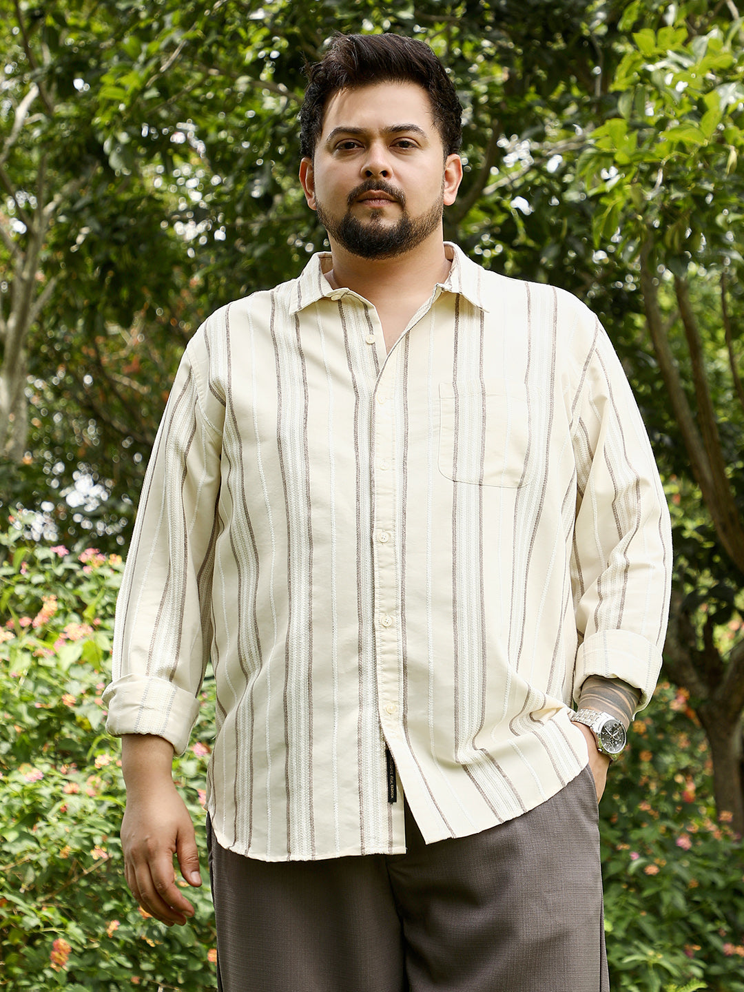 Shadow-Stripe Jacquard Shirt