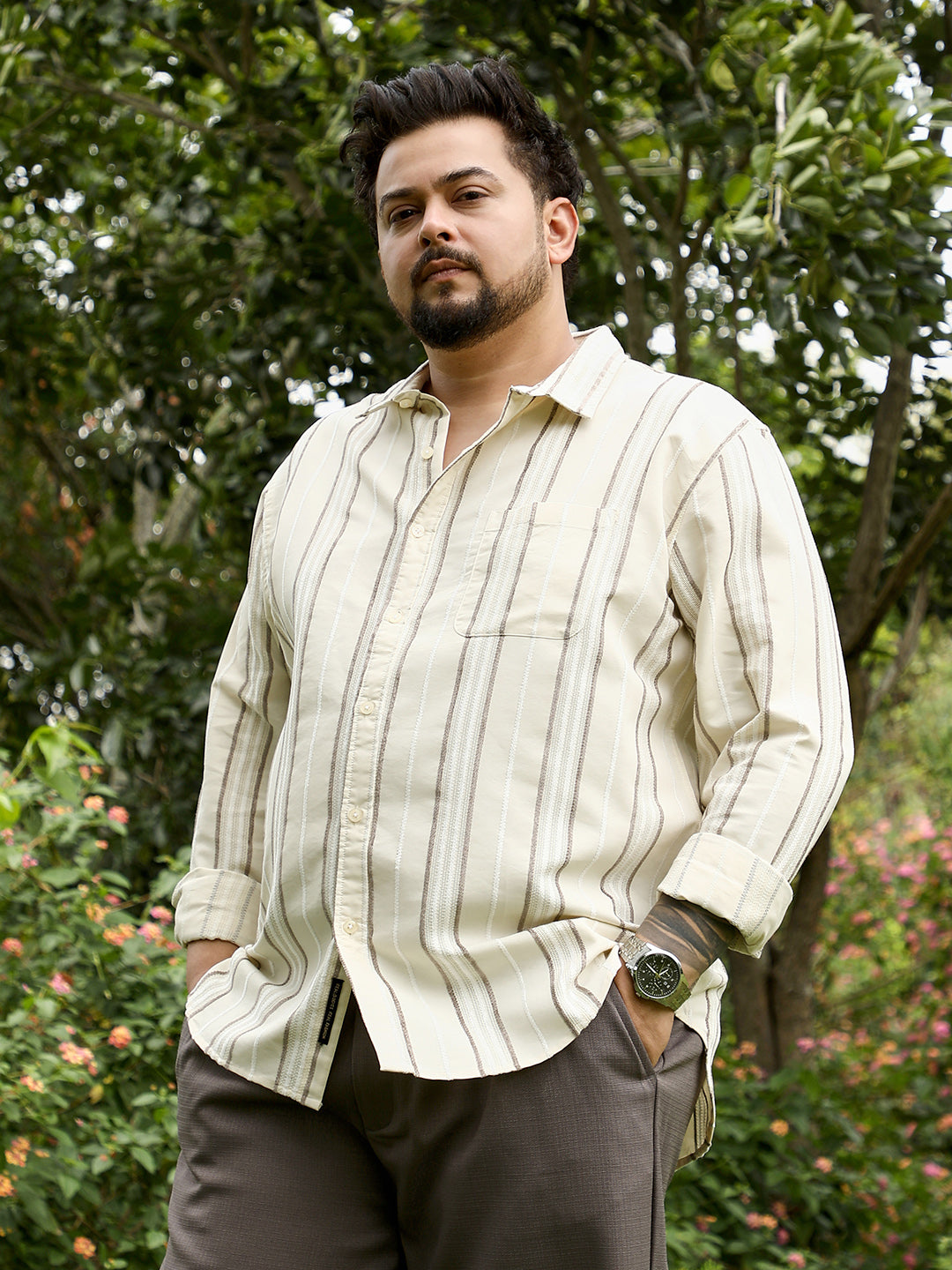 Shadow-Stripe Jacquard Shirt