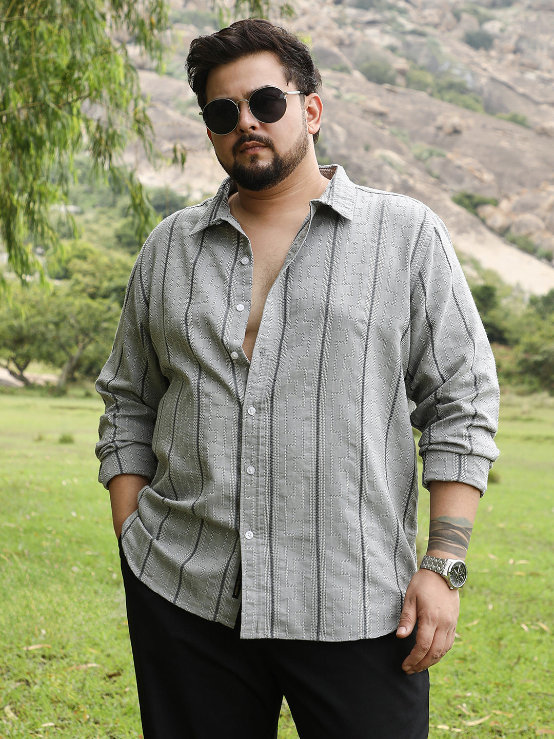 Geo-Stripe Jacquard Shirt