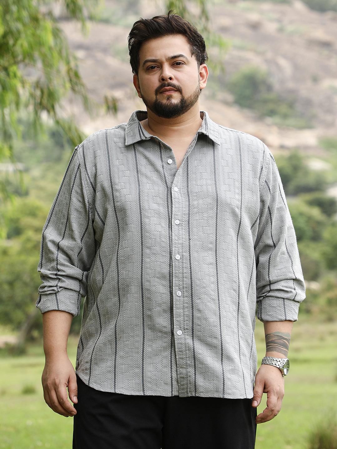 Geo-Stripe Jacquard Shirt