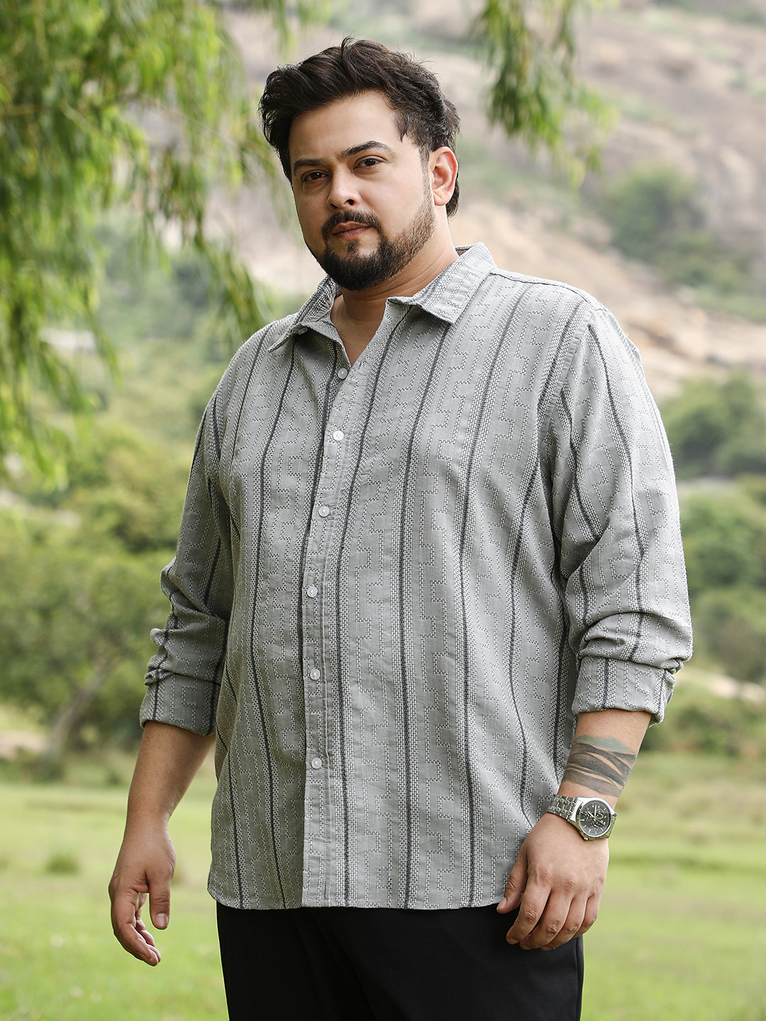 Geo-Stripe Jacquard Shirt