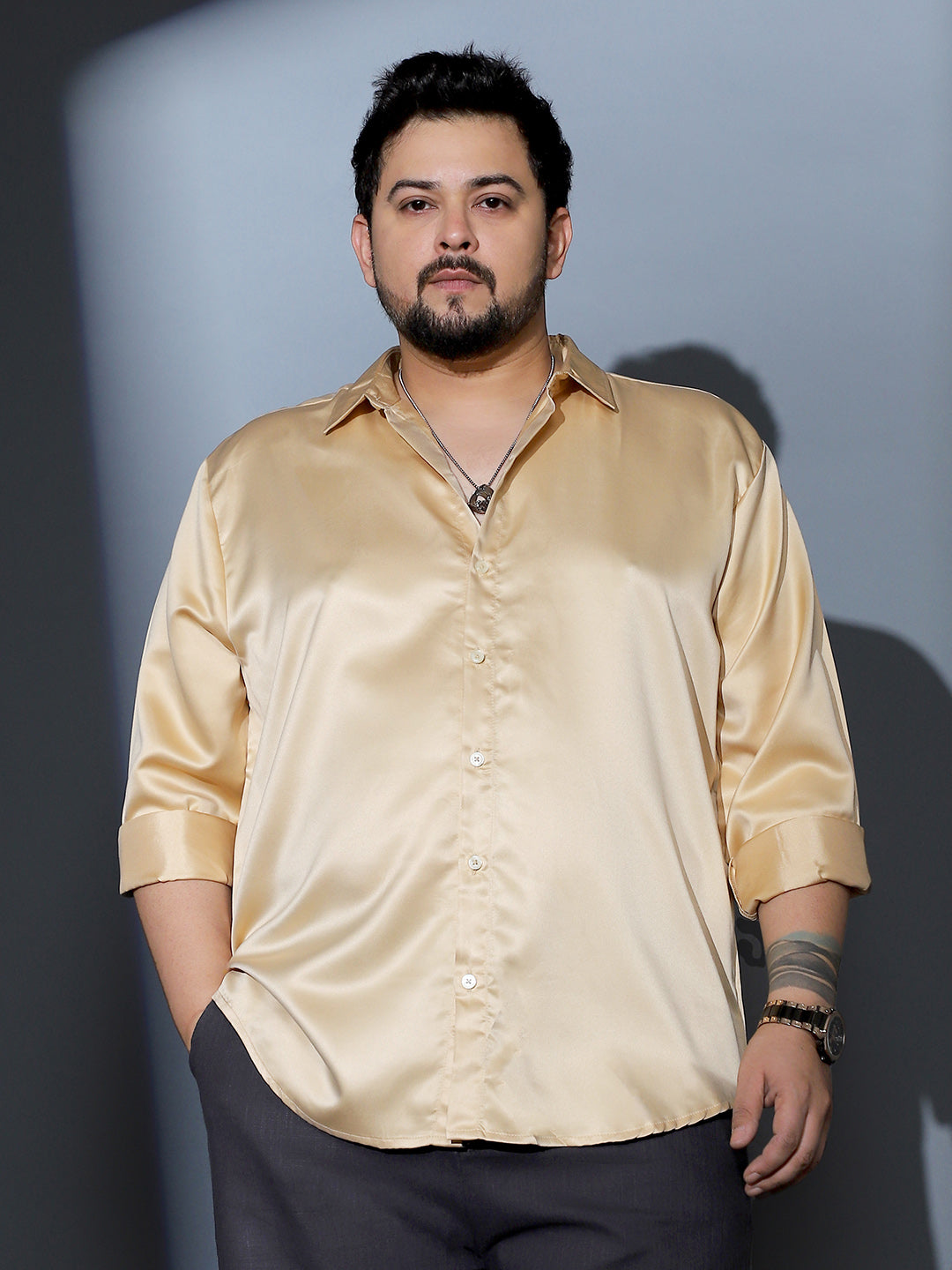 Solid-Satin Regular Shirt