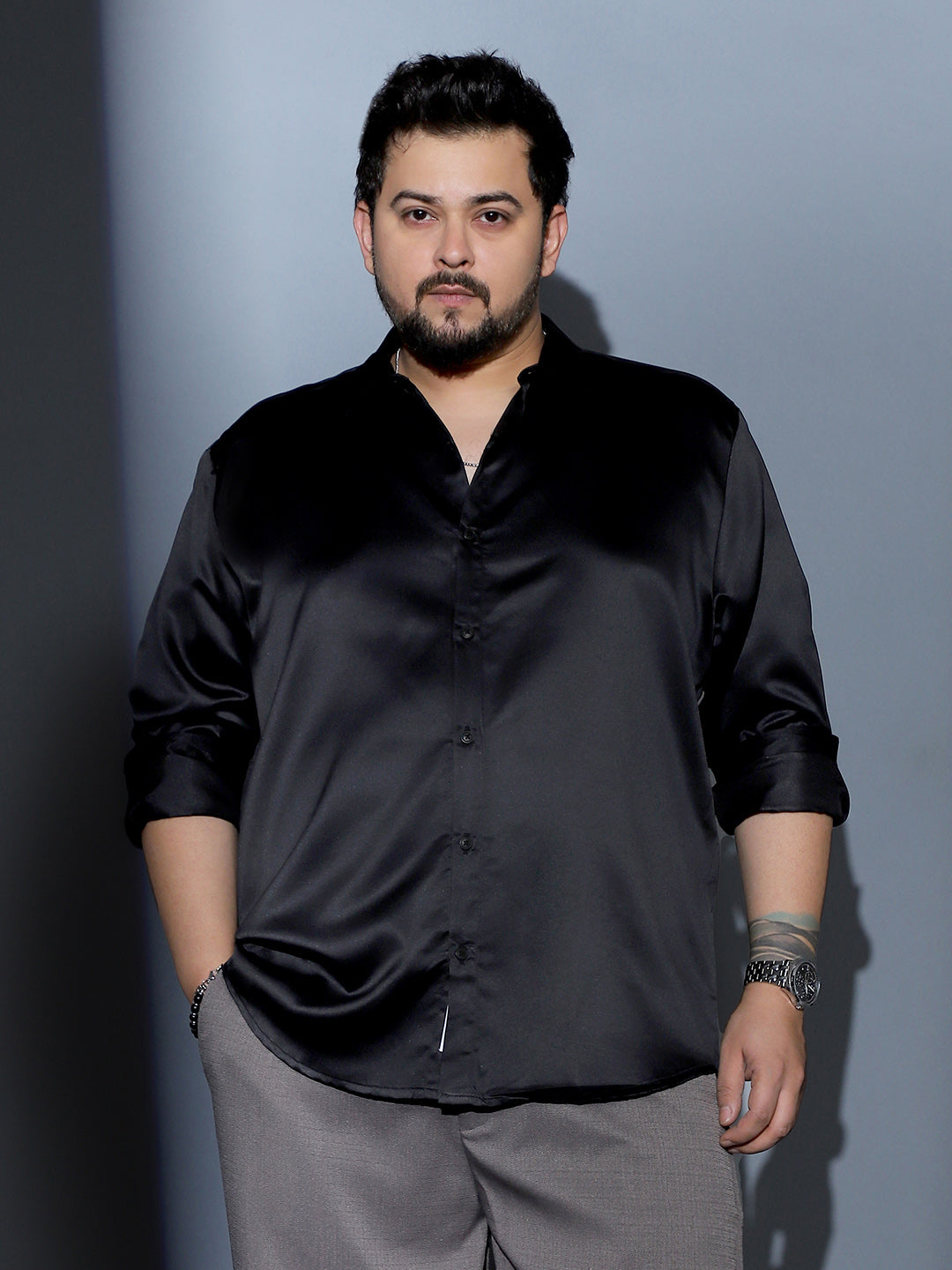 Solid-Satin Regular Shirt