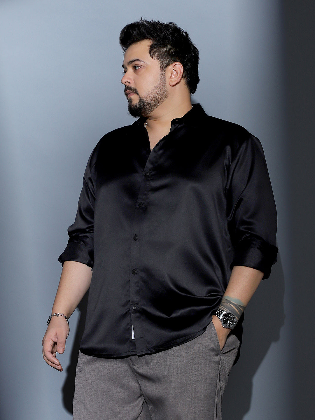 Solid-Satin Regular Shirt