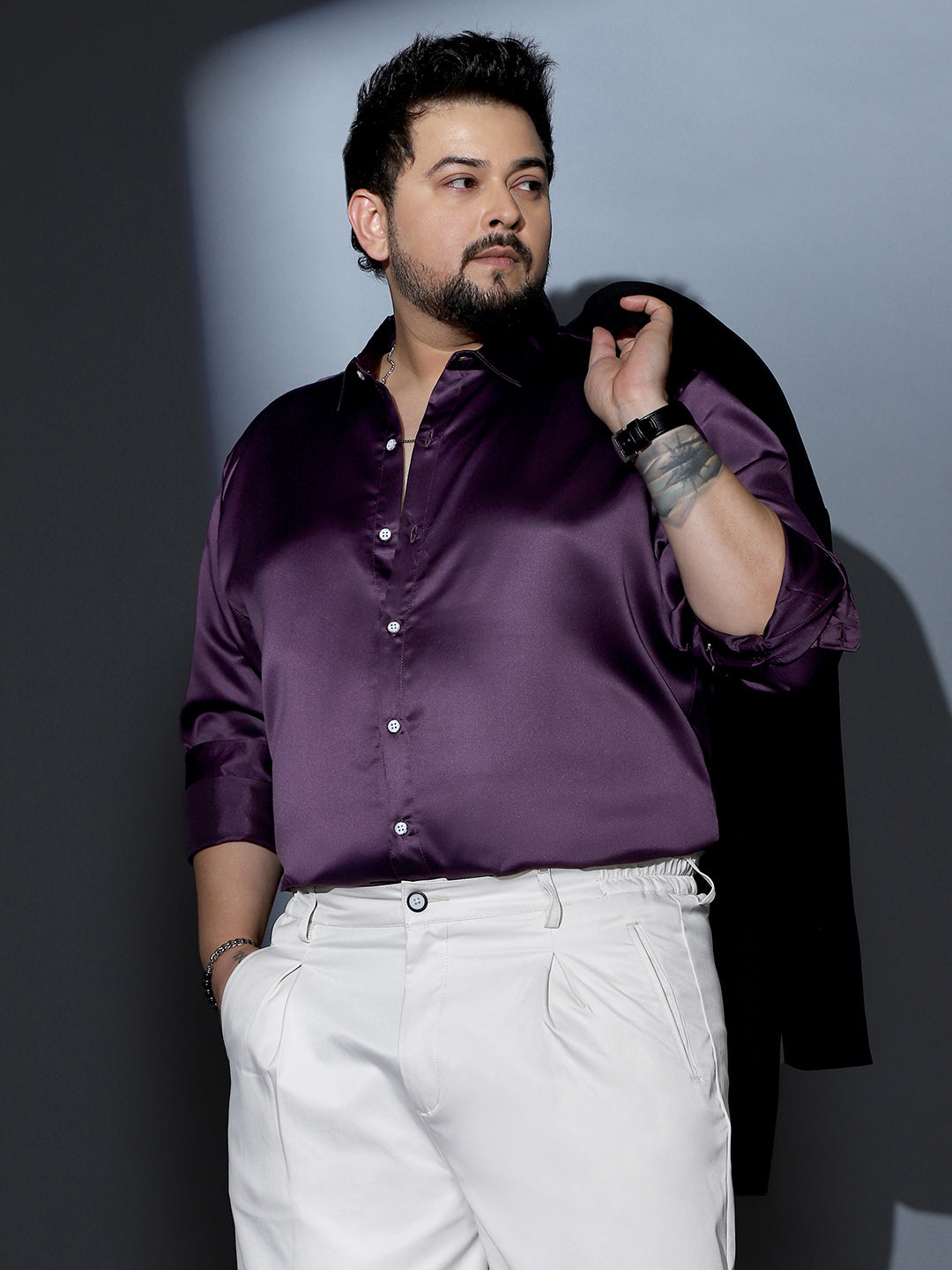 Solid-Satin Regular Shirt