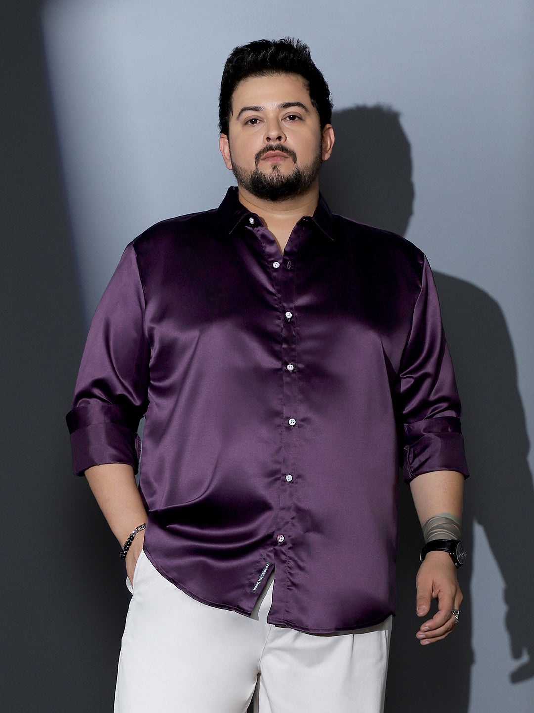 Solid-Satin Regular Shirt