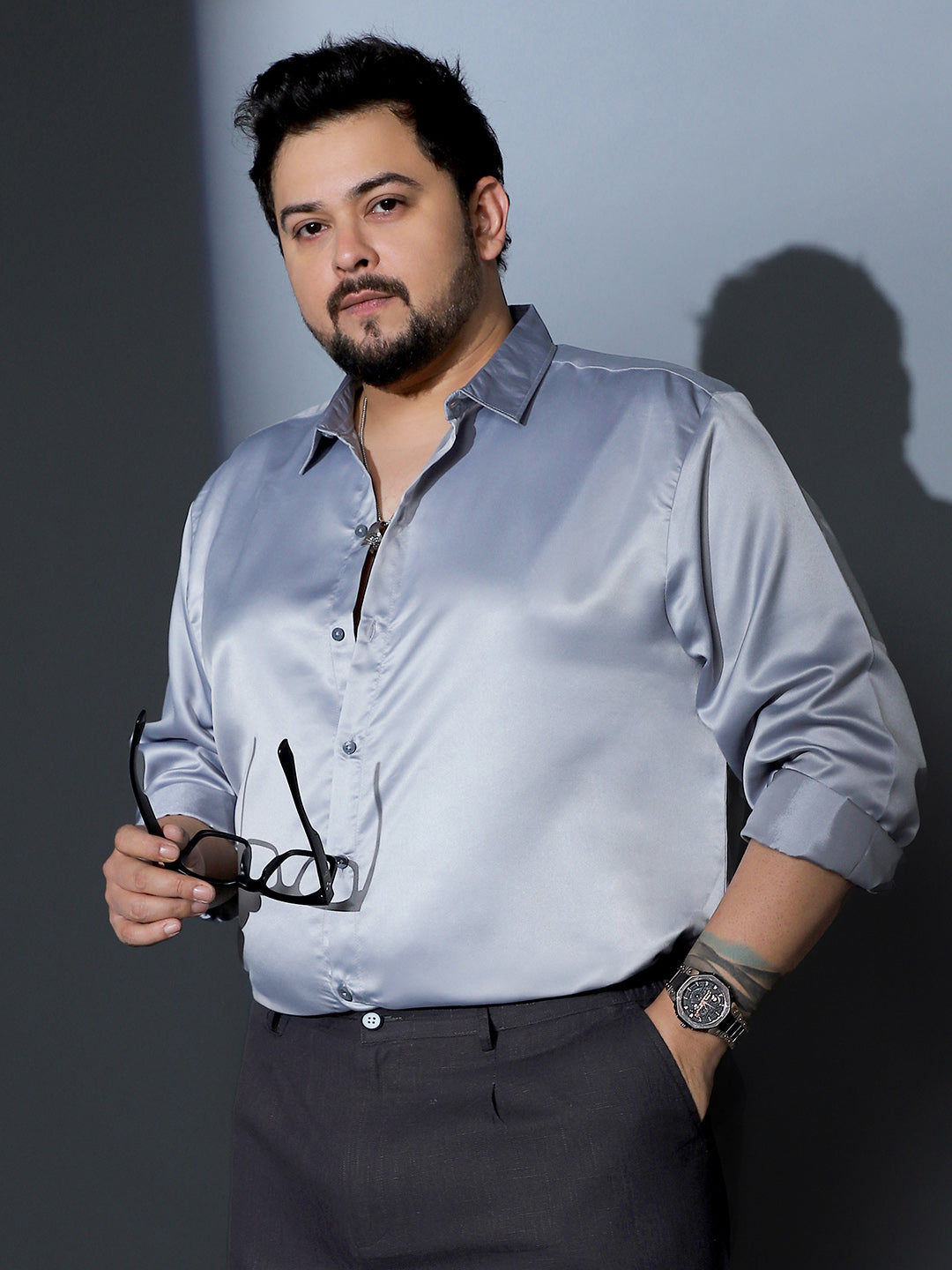 Solid-Satin Regular Shirt