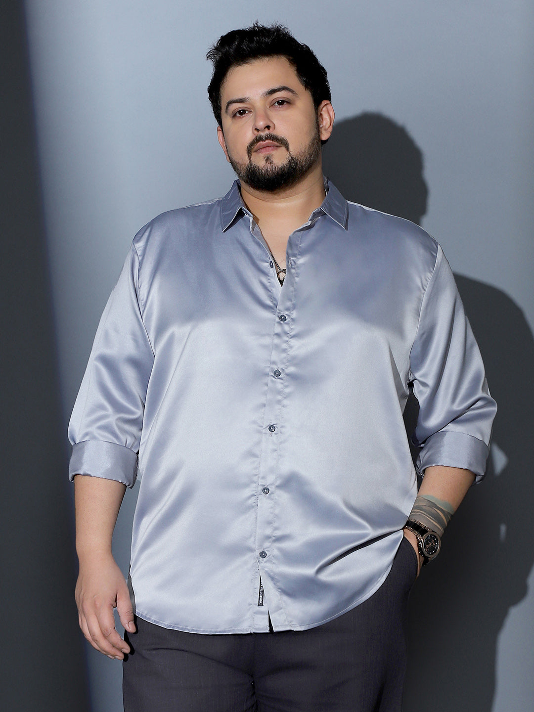 Solid-Satin Regular Shirt