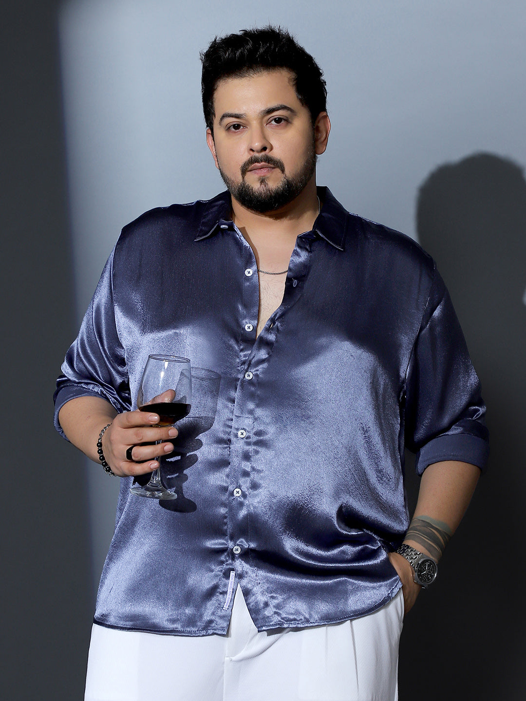 Solid-Satin Regular Shirt