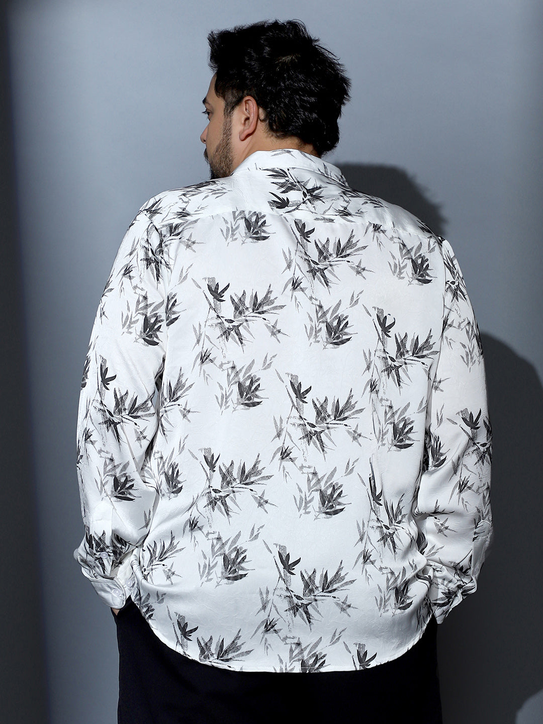 Faded-Leaf Imprint Satin Shirt