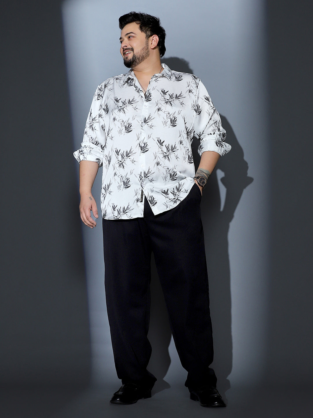 Faded-Leaf Imprint Satin Shirt