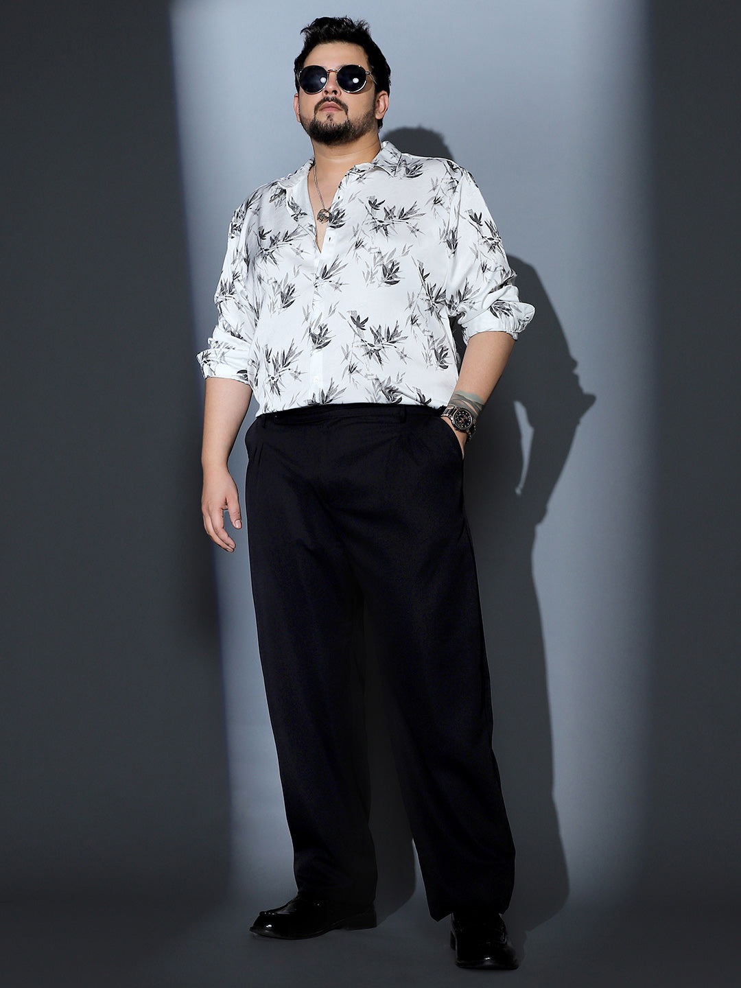 Faded-Leaf Imprint Satin Shirt