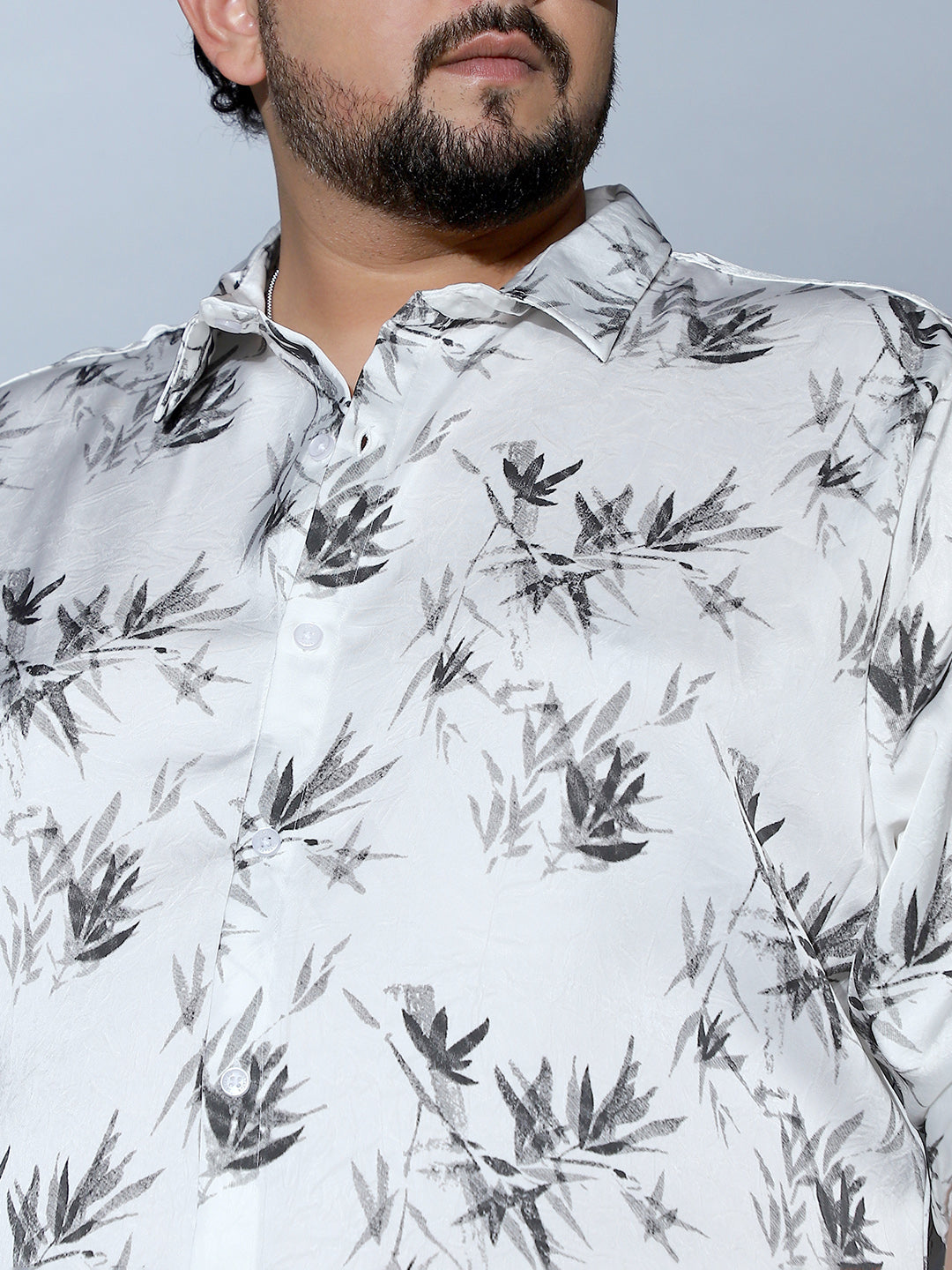 Faded-Leaf Imprint Satin Shirt