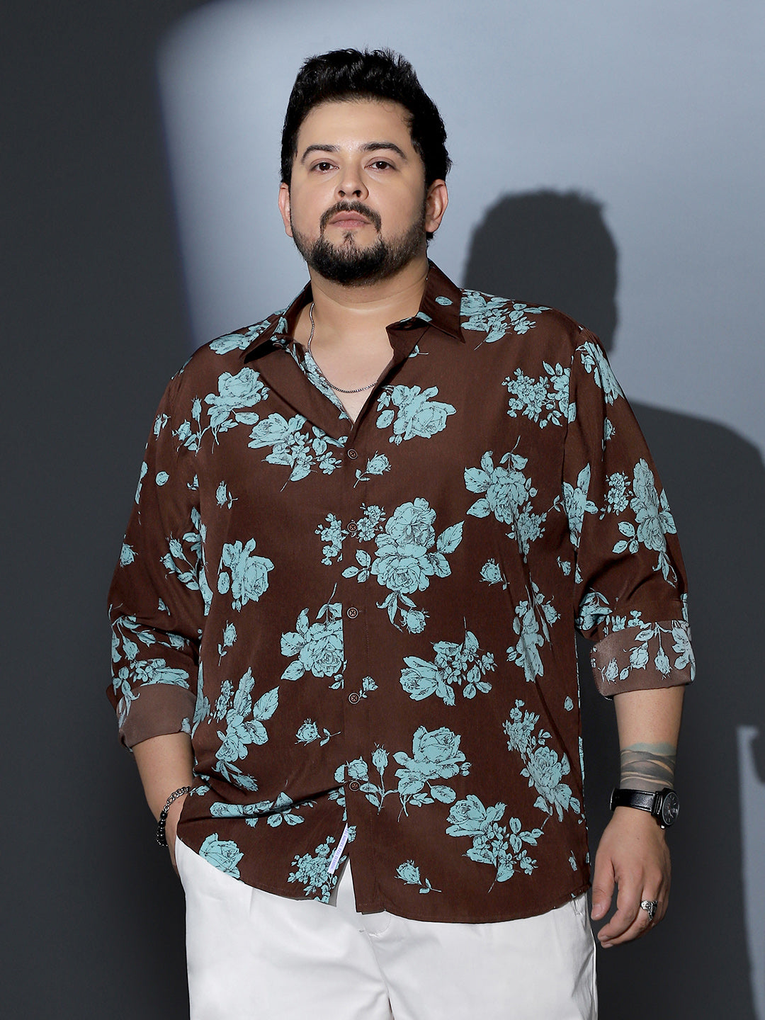 Contrast-Roses Imprint Shirt
