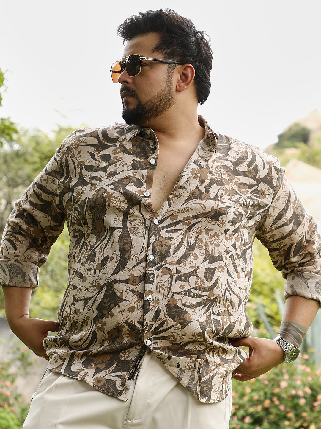 Floral-Block Imprint Shirt