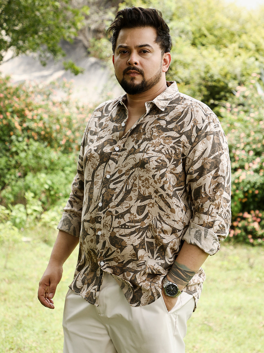 Floral-Block Imprint Shirt