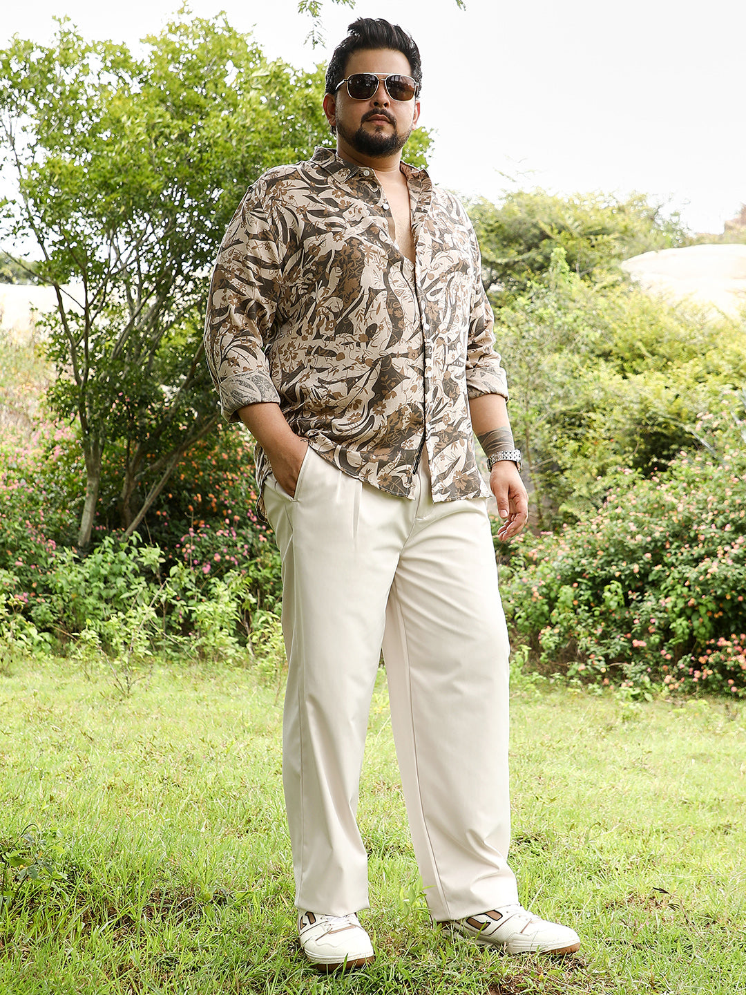 Floral-Block Imprint Shirt