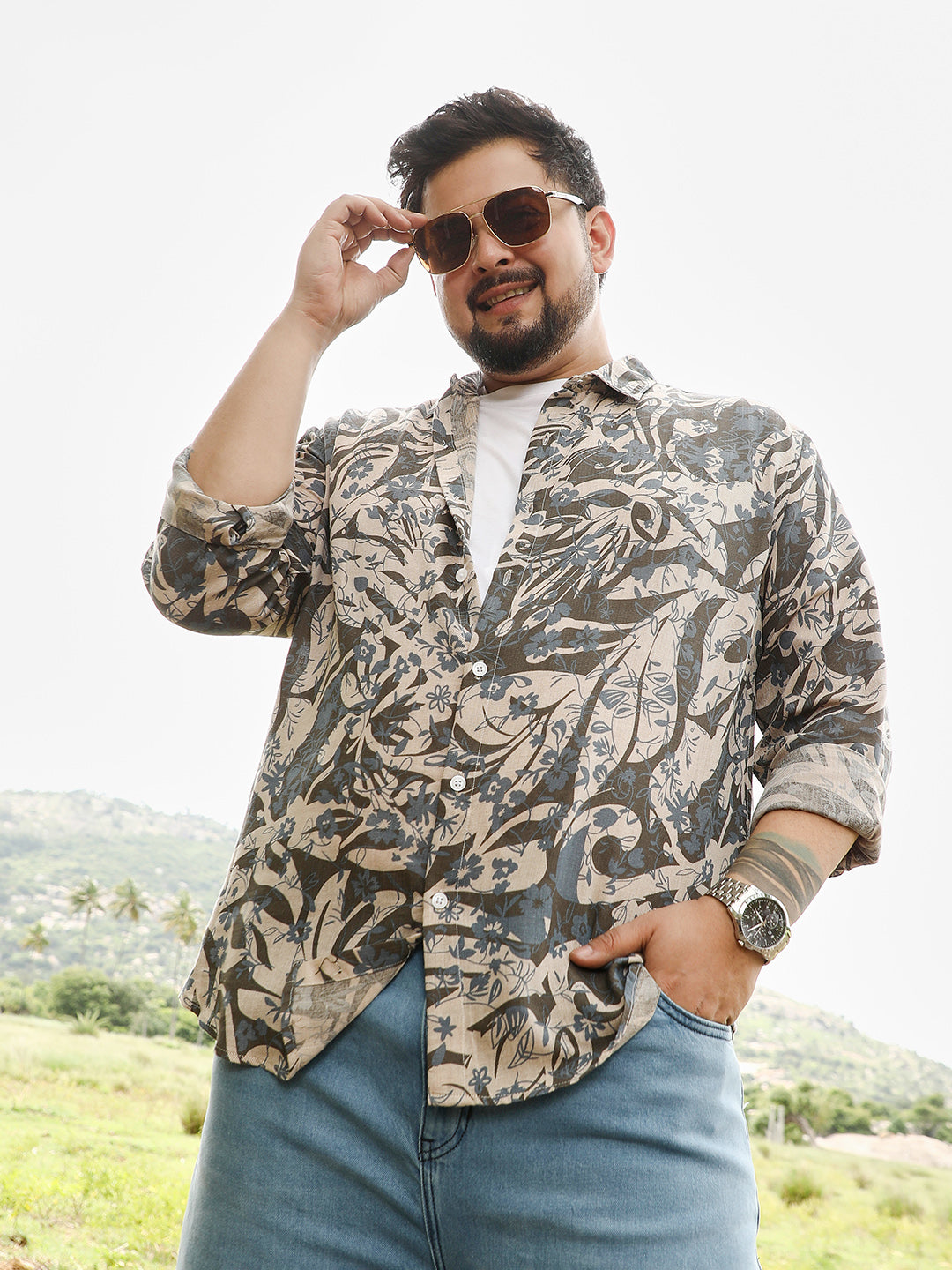 Floral-Block Jacquard Shirt