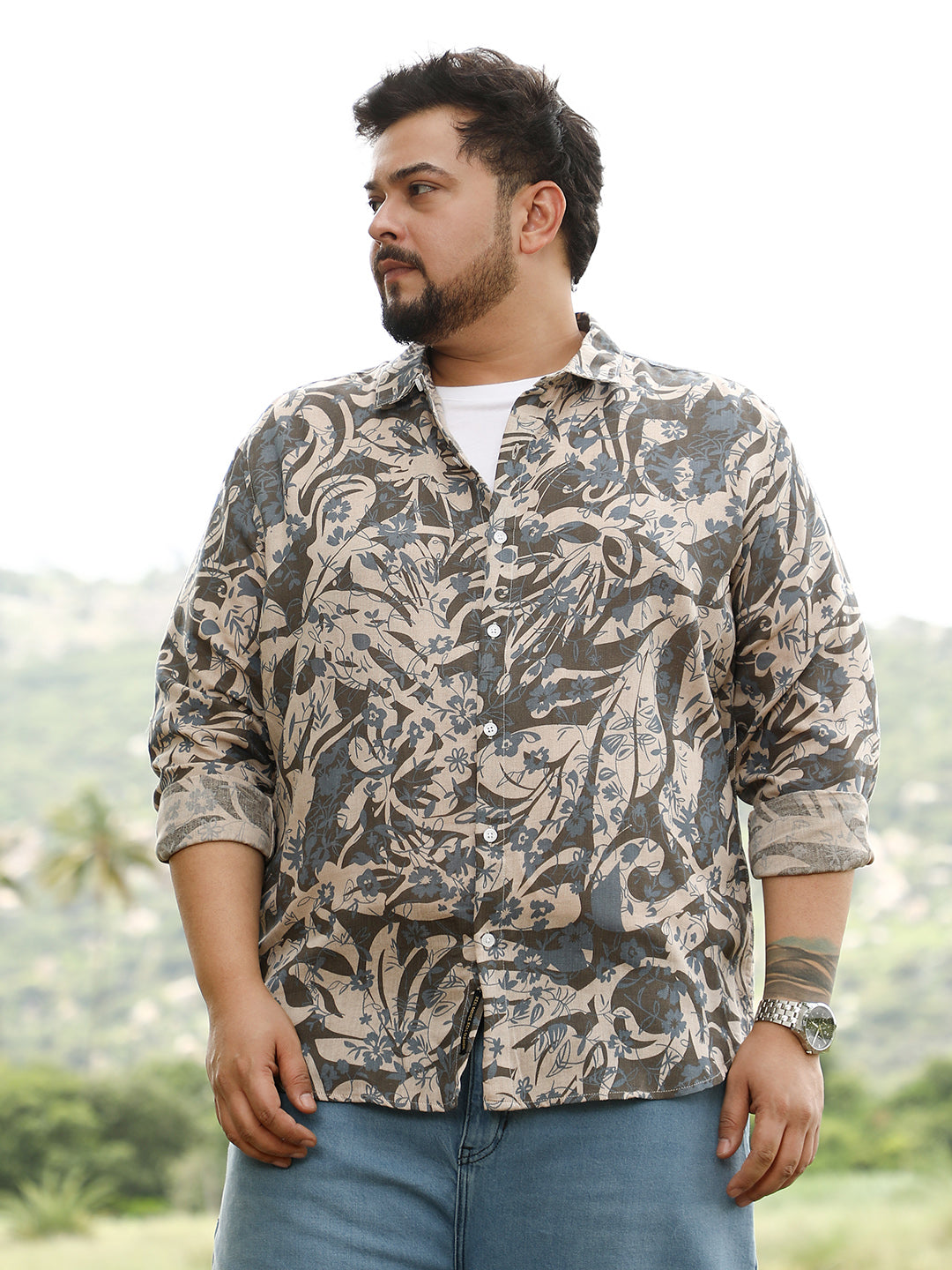 Floral-Block Jacquard Shirt