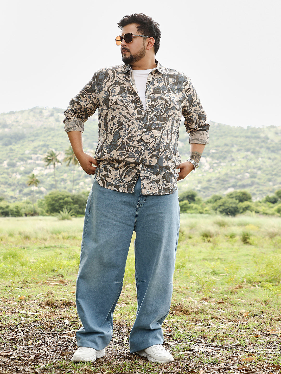 Floral-Block Jacquard Shirt