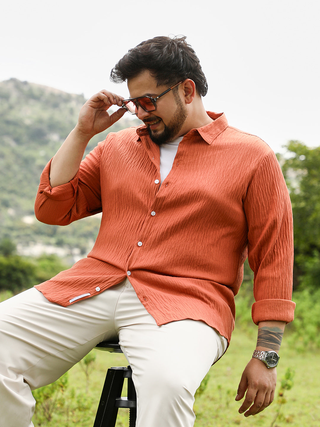 Solid Creased-Tactile Shirt