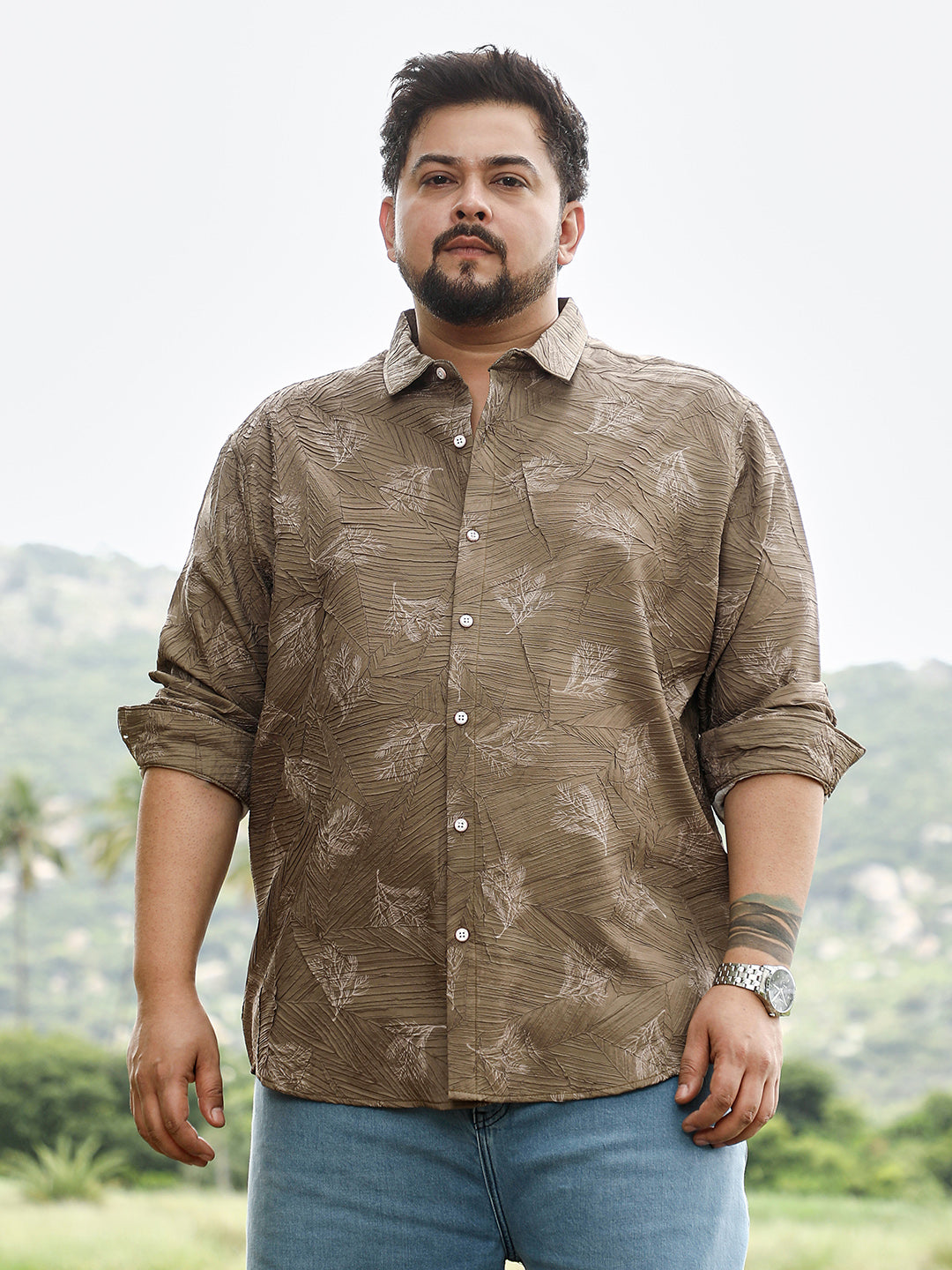 Twig-Imprint Foliage-Tactile Shirt