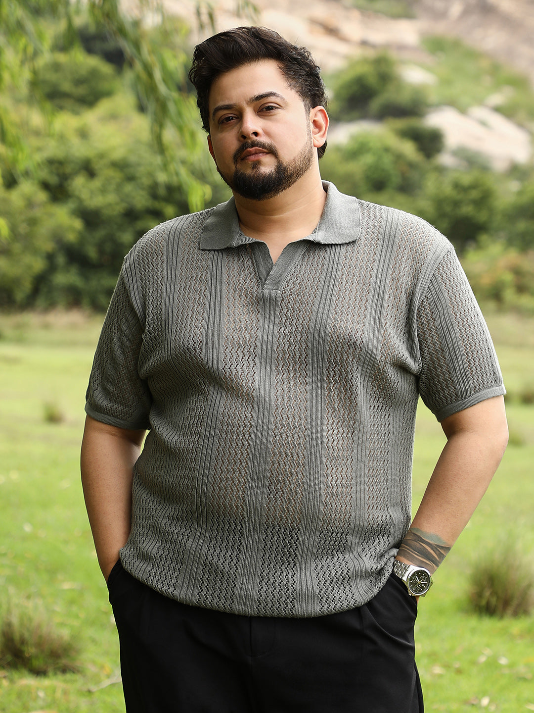 Brick-Textured Polo T-Shirt