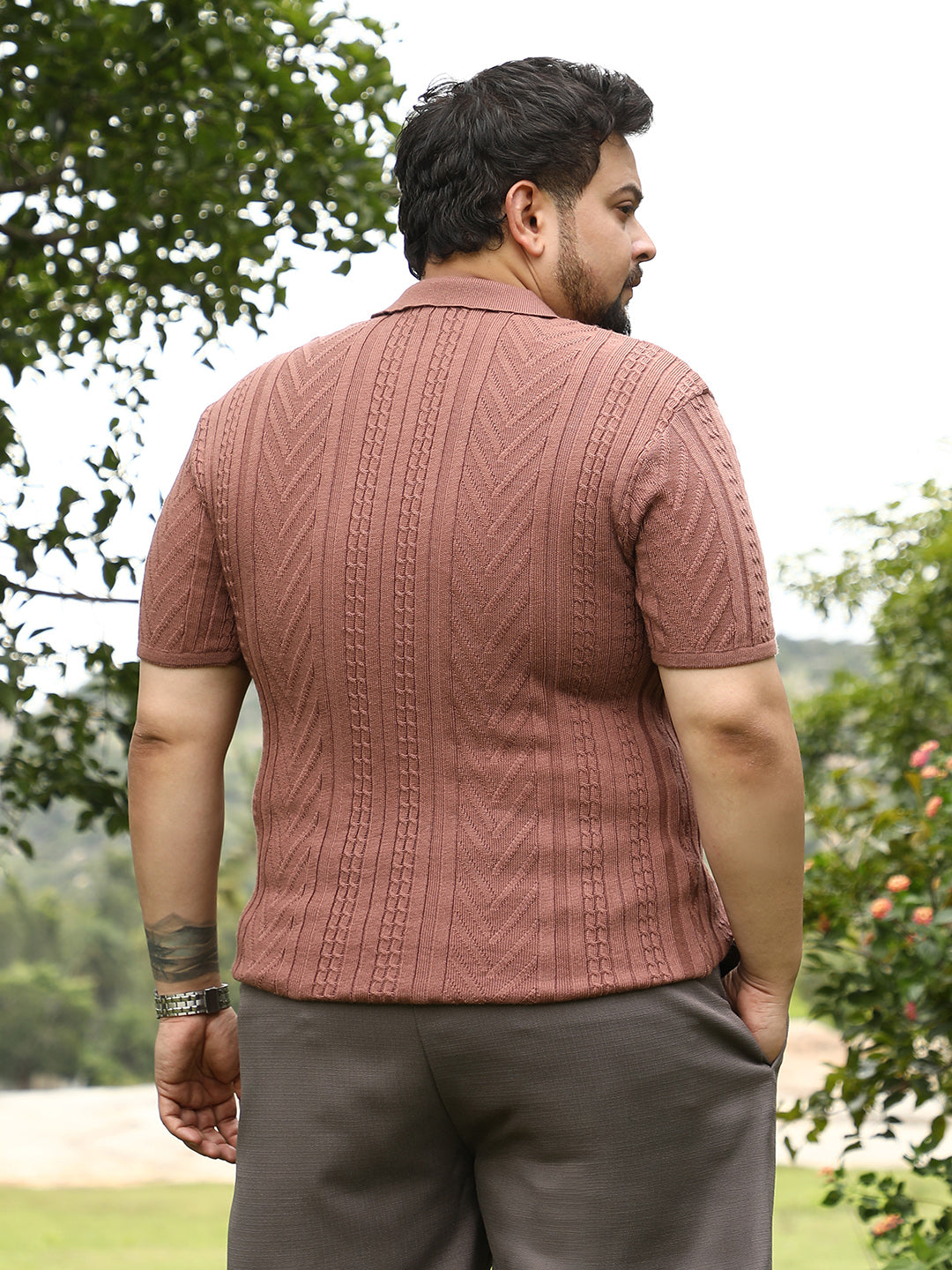 Geometric-Textured Polo T-Shirt