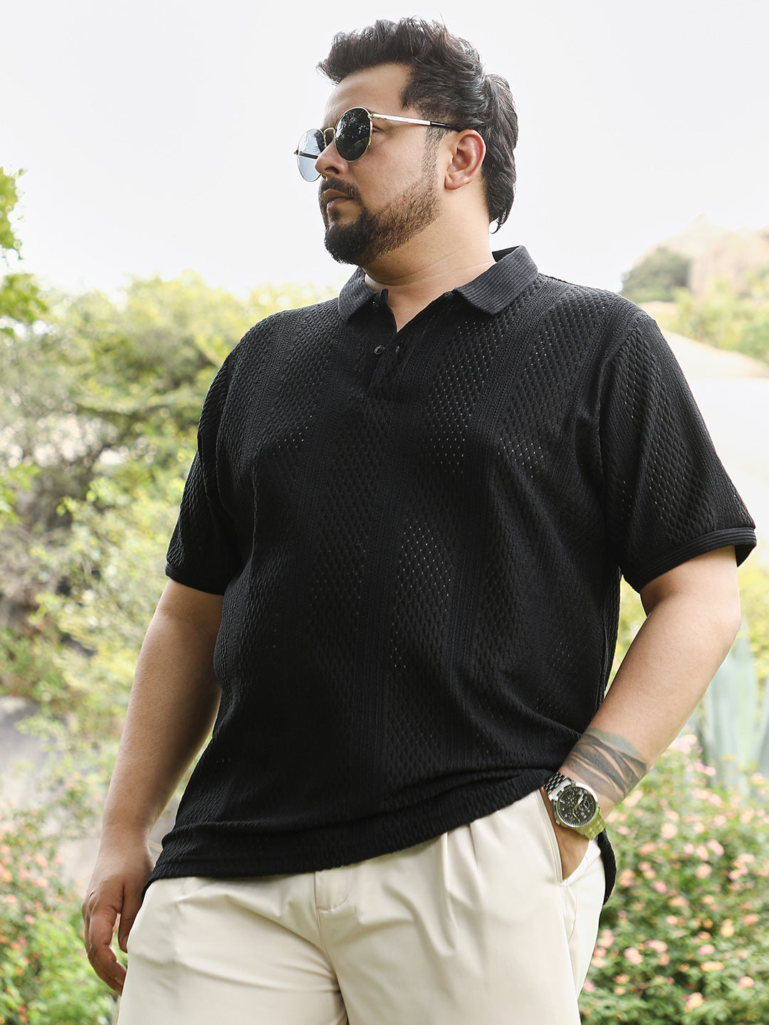 Marquise-Panel Jacquard Polo T-Shirt
