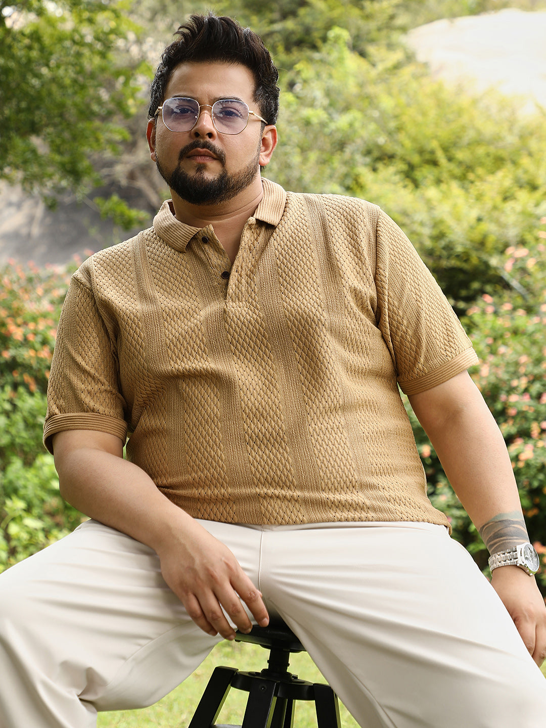 Marquise-Panel Jacquard Polo T-Shirt