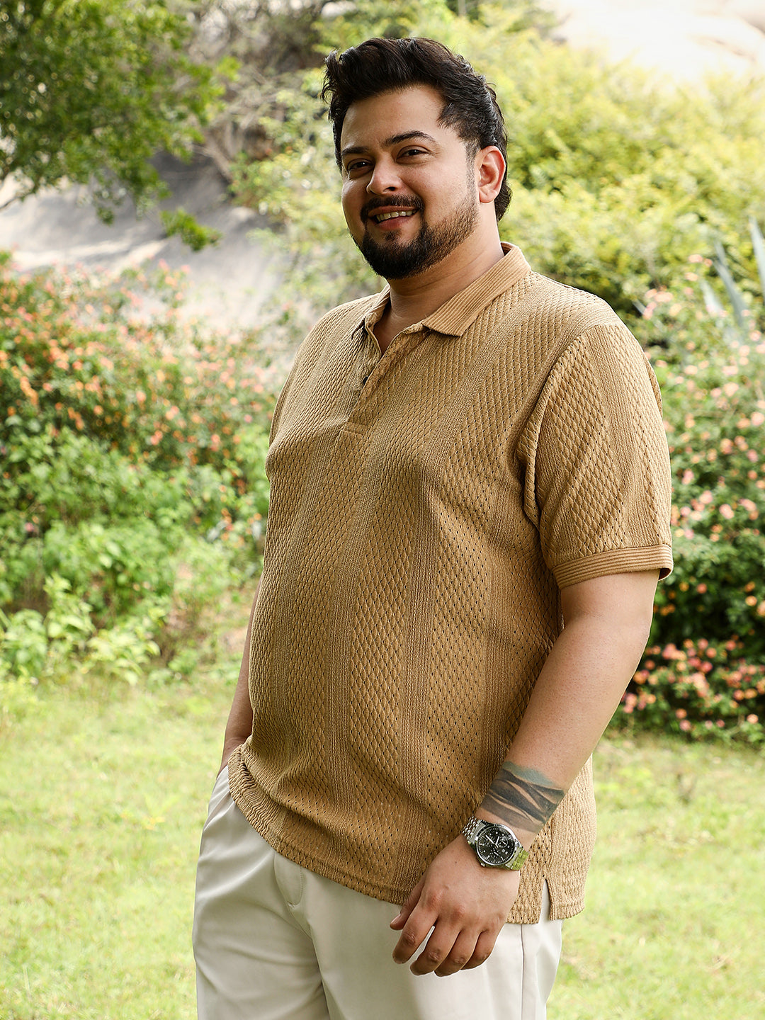 Marquise-Panel Jacquard Polo T-Shirt