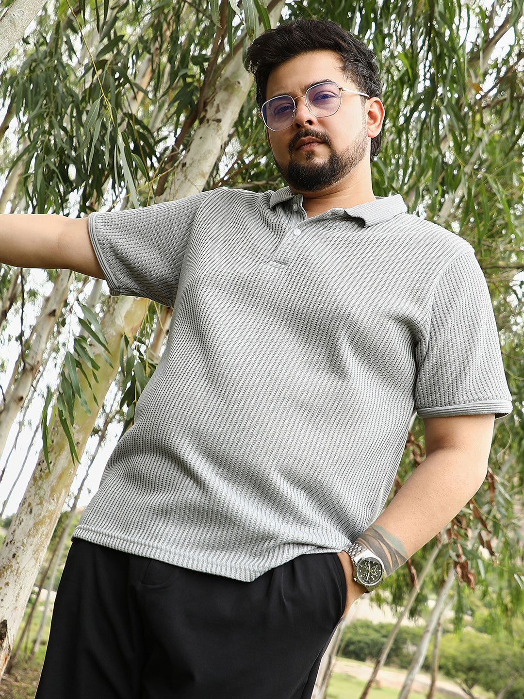 Solid Ribbed Polo T-Shirt