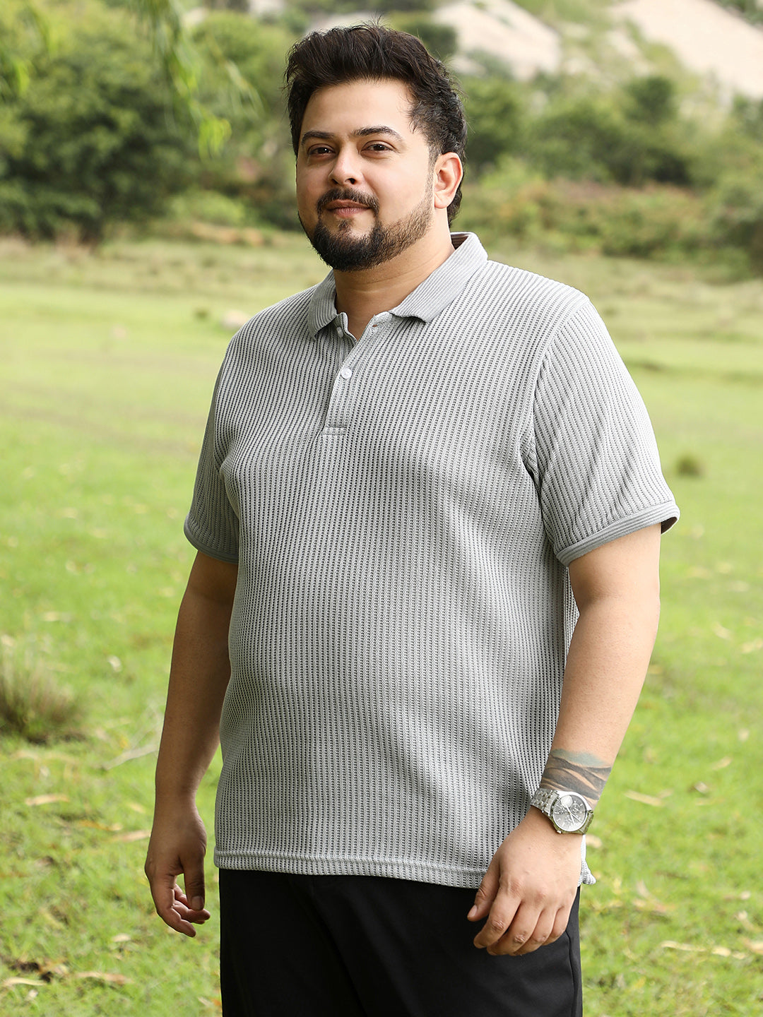 Solid Ribbed Polo T-Shirt