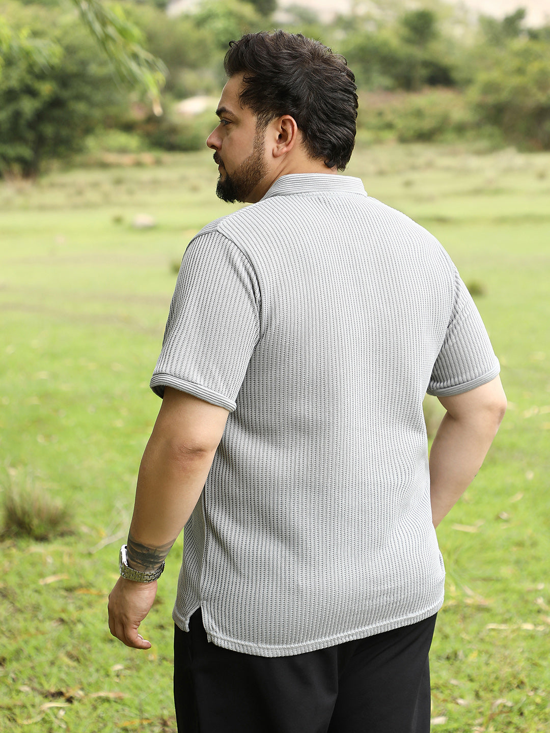 Solid Ribbed Polo T-Shirt