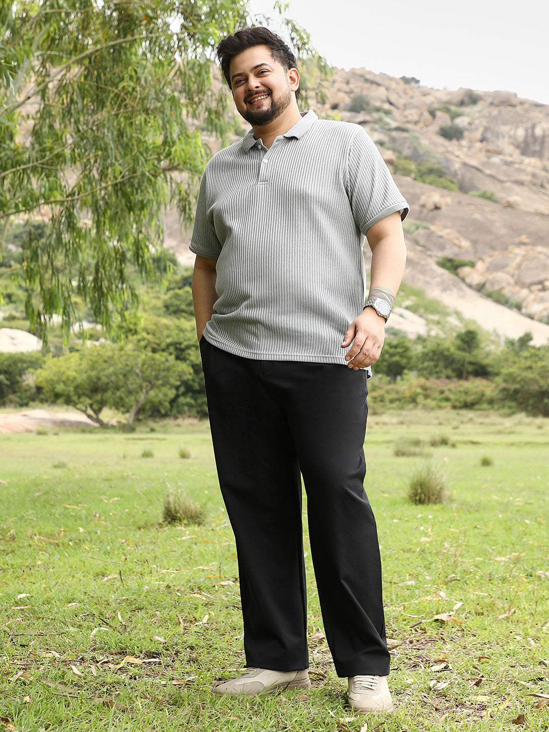 Solid Ribbed Polo T-Shirt