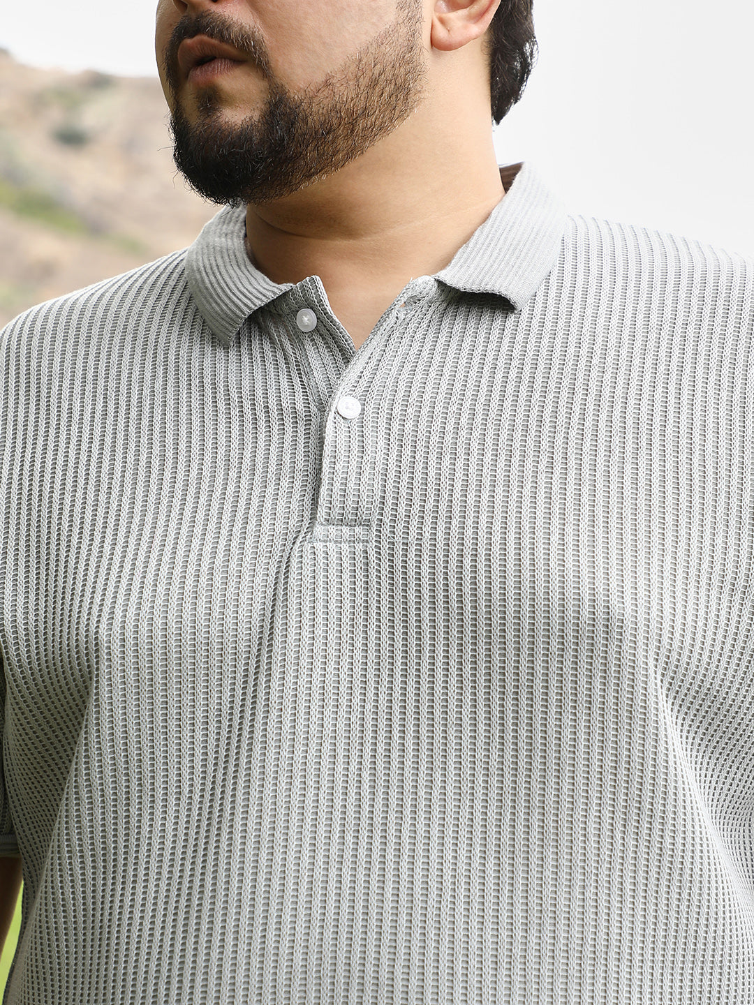 Solid Ribbed Polo T-Shirt