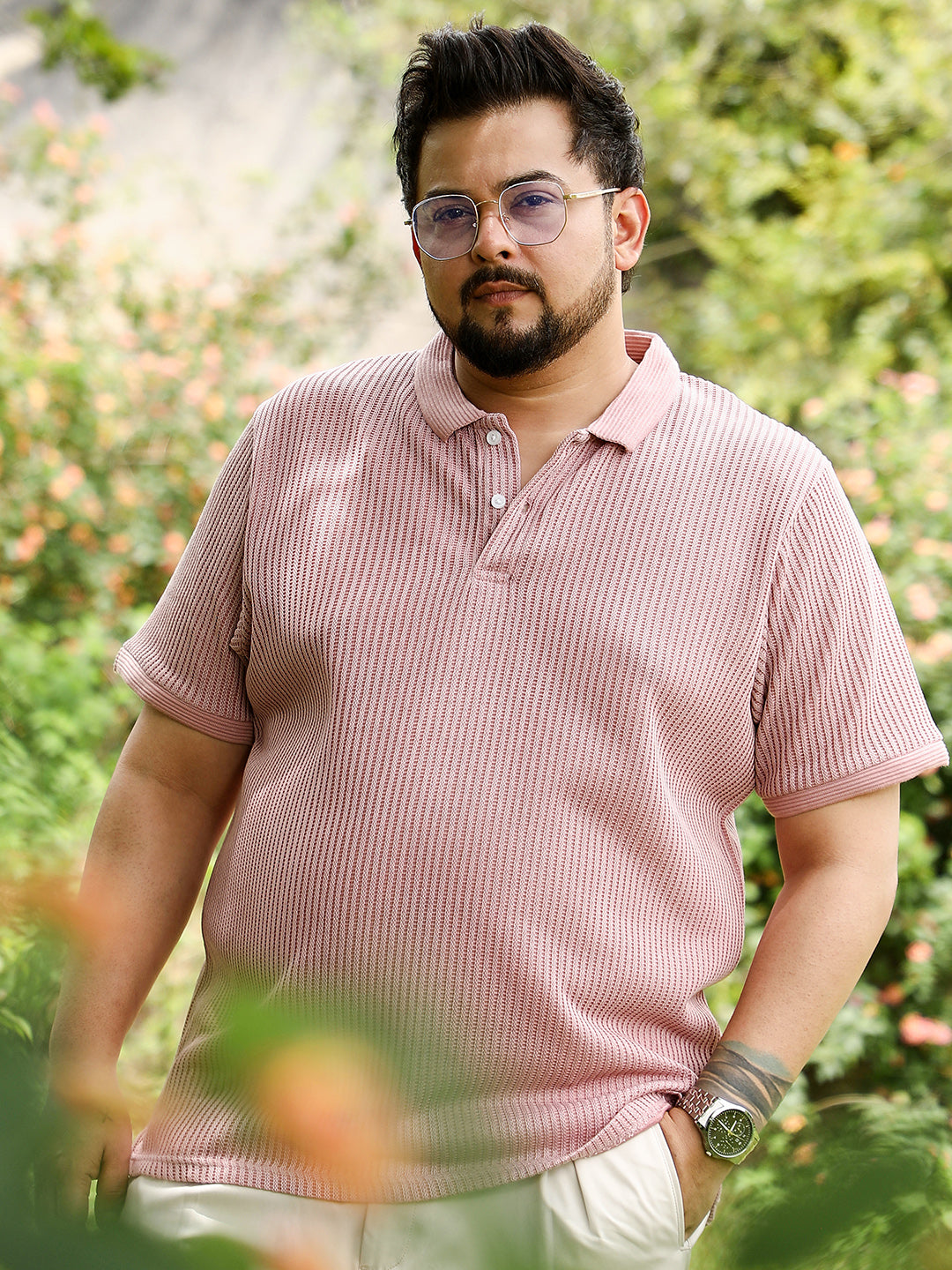 Solid Ribbed Polo T-Shirt