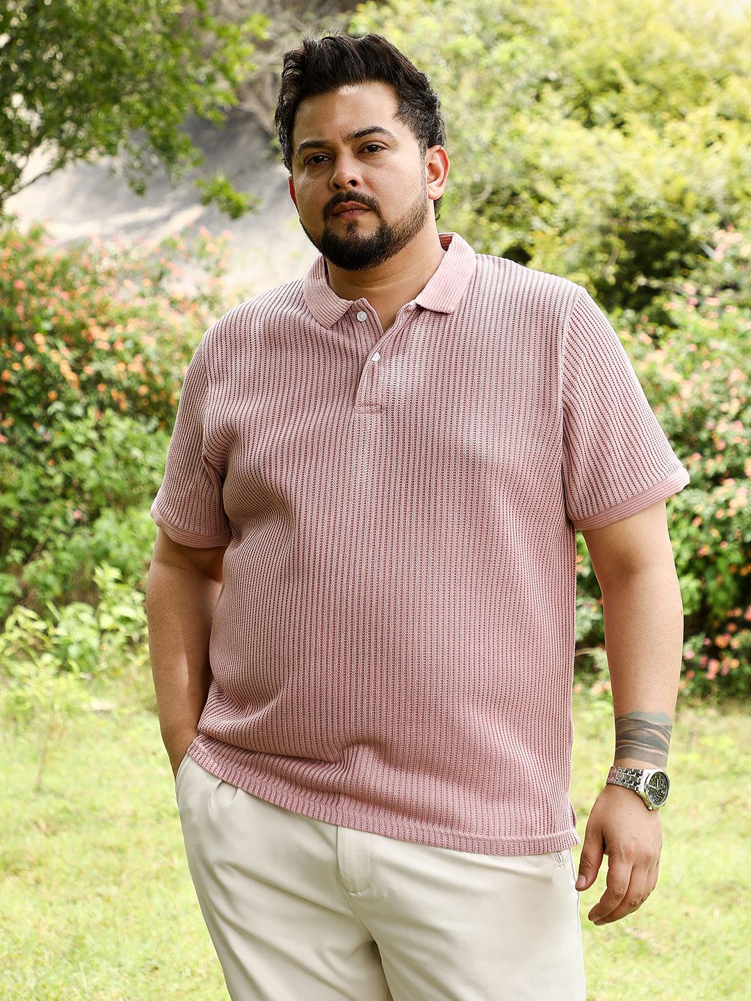 Solid Ribbed Polo T-Shirt