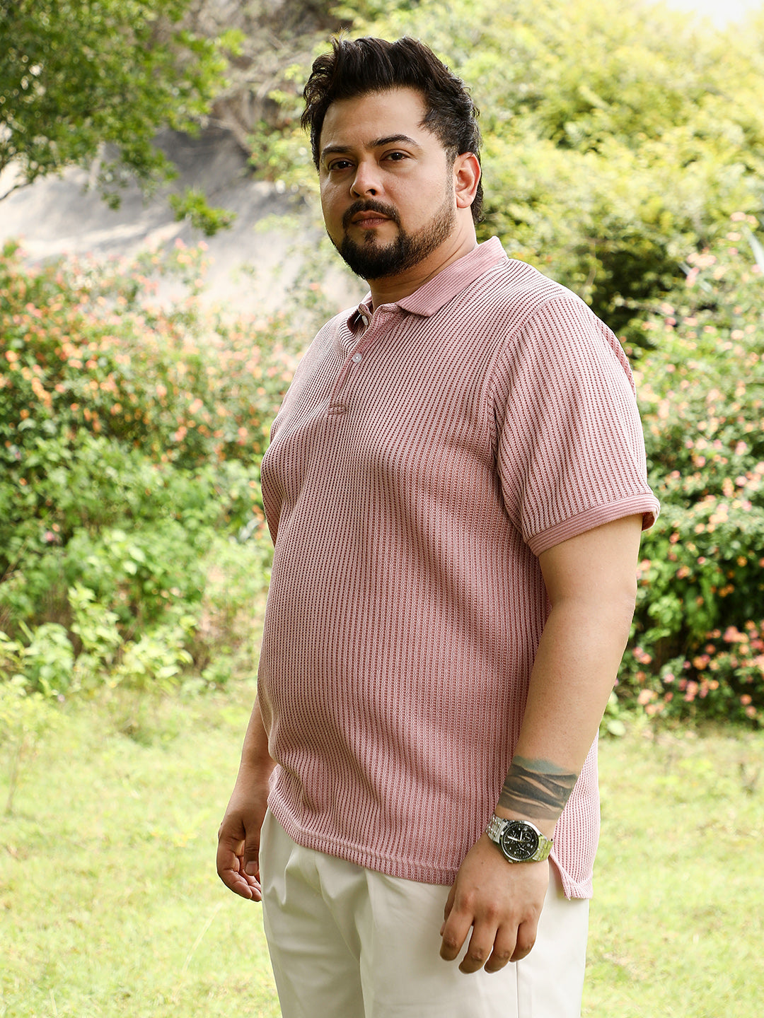 Solid Ribbed Polo T-Shirt