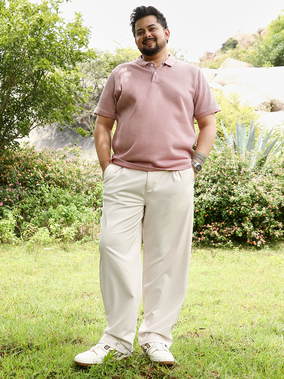 Solid Ribbed Polo T-Shirt