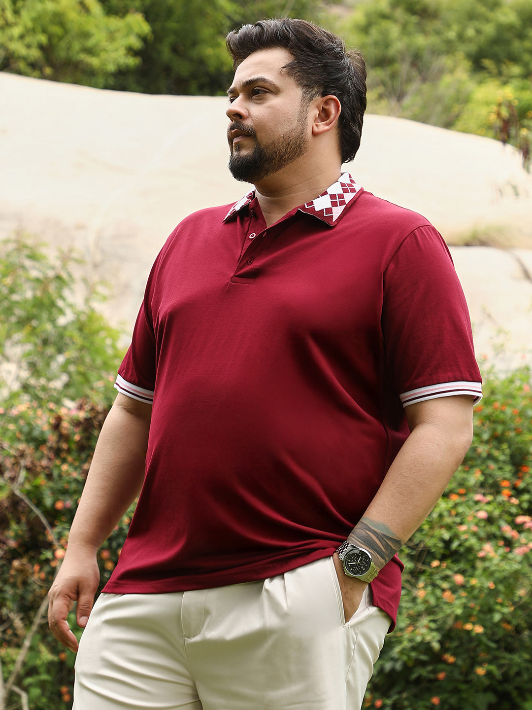Block Argyle-Knit Polo T-Shirt