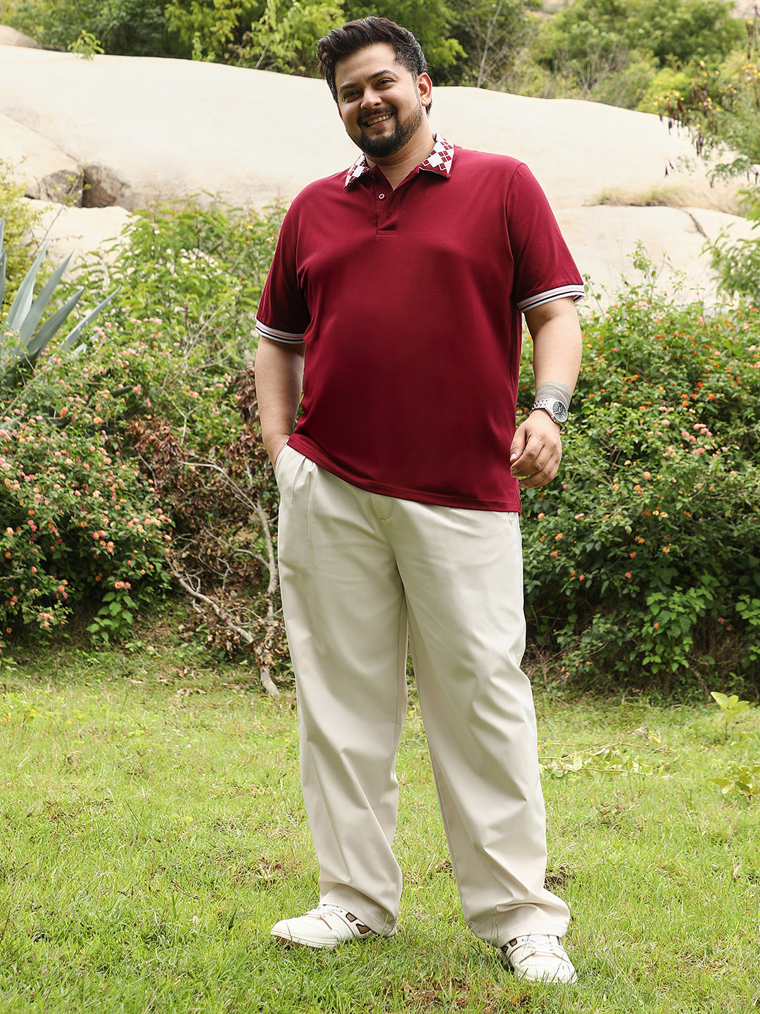 Block Argyle-Knit Polo T-Shirt