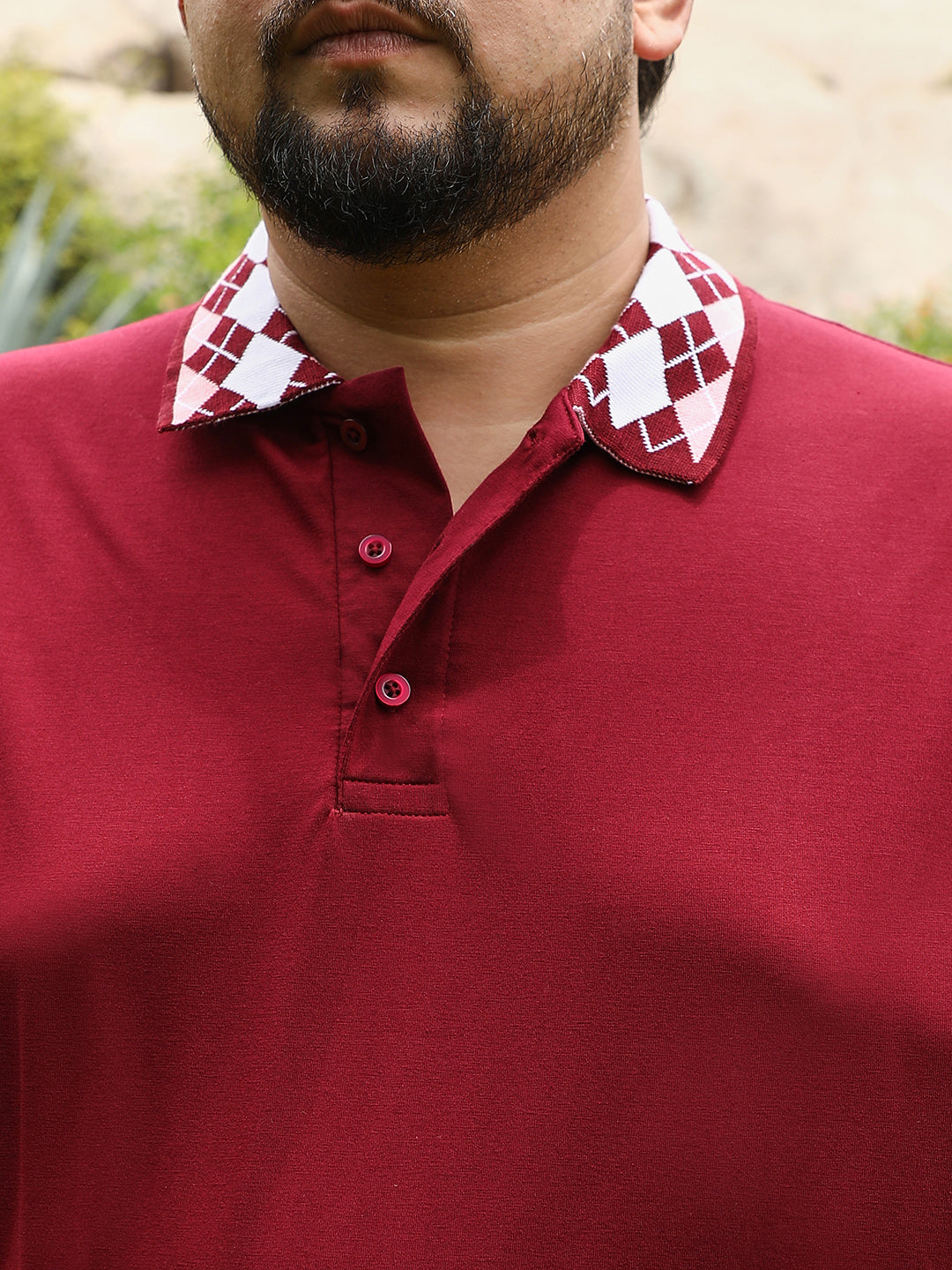 Block Argyle-Knit Polo T-Shirt
