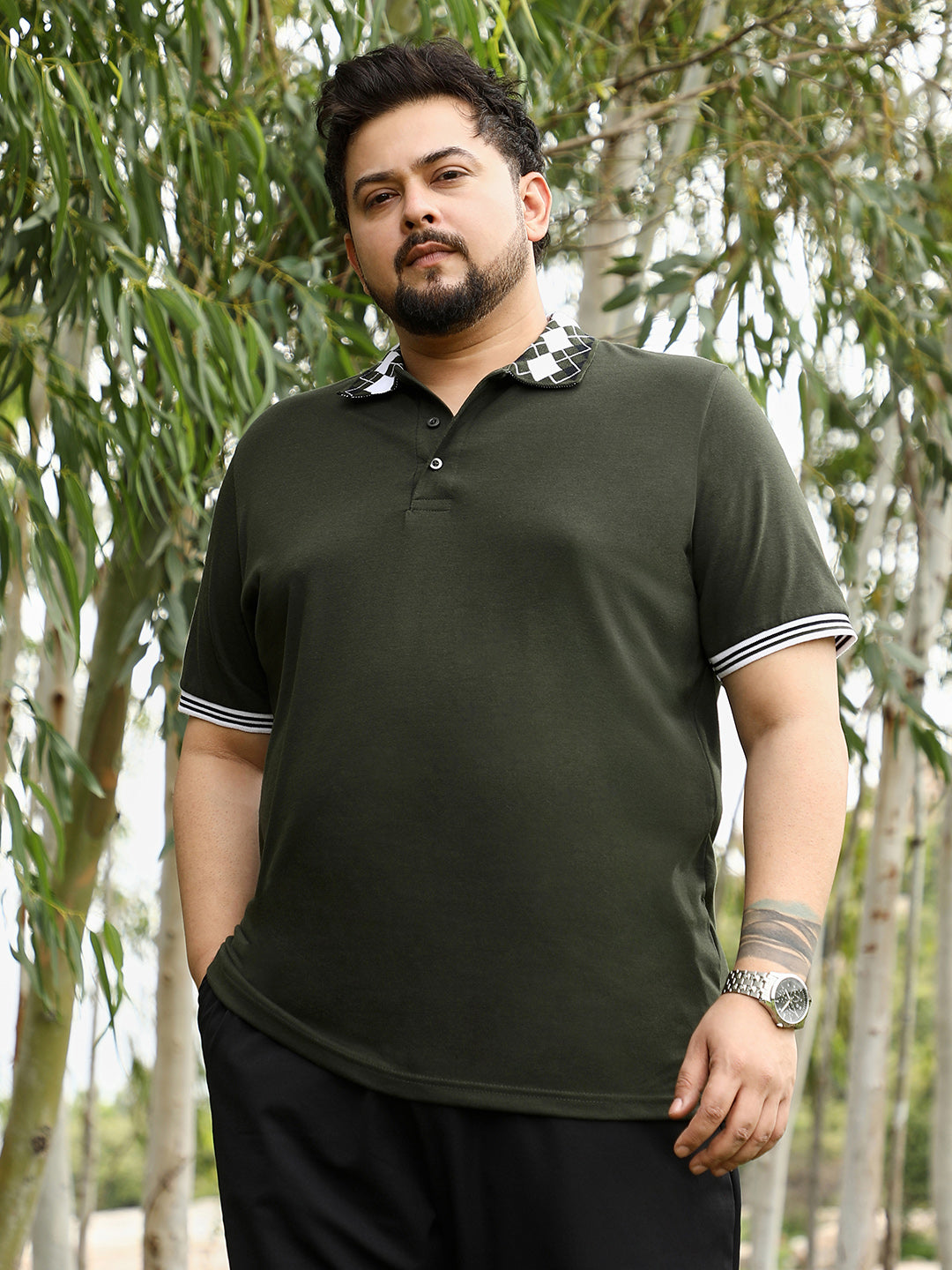 Block Argyle-Knit Polo T-Shirt